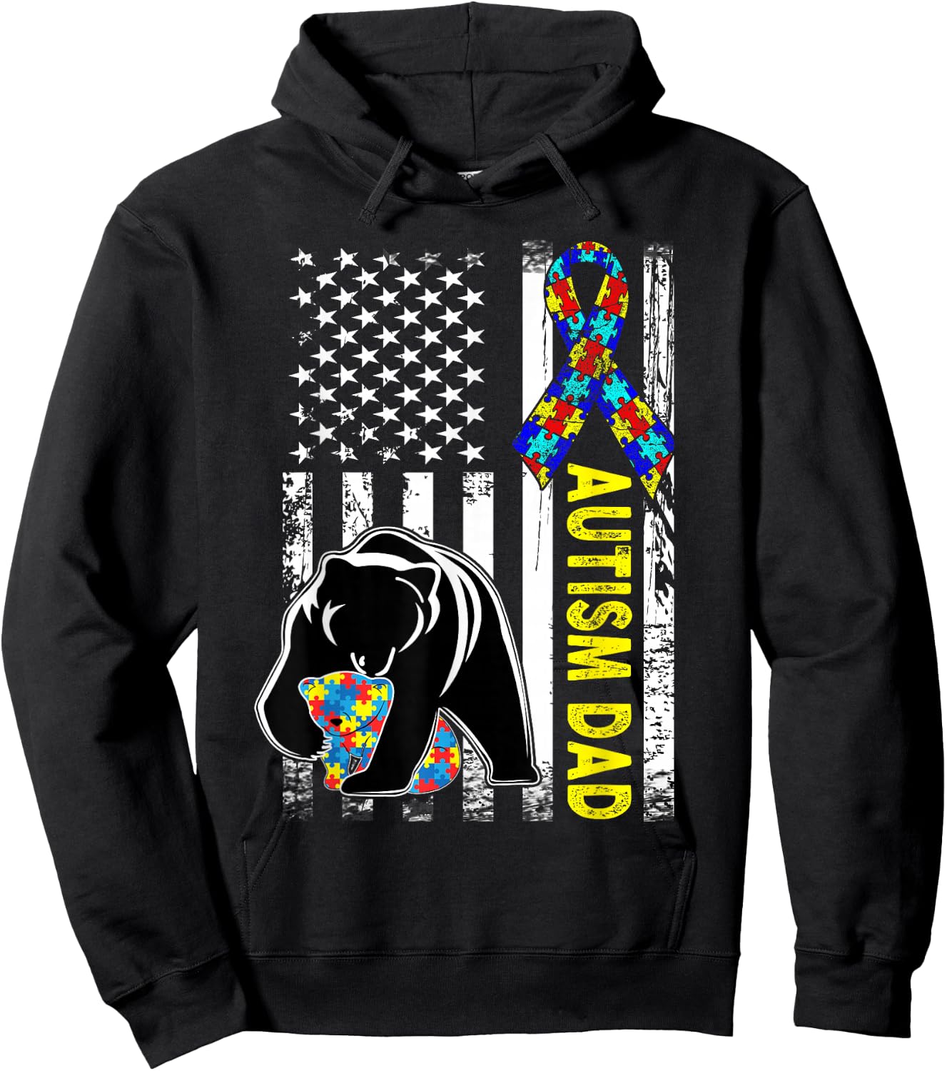 Dad Autism Awareness American Flag Fathers Day Daddy Small Hoodie - Hoodie | Black