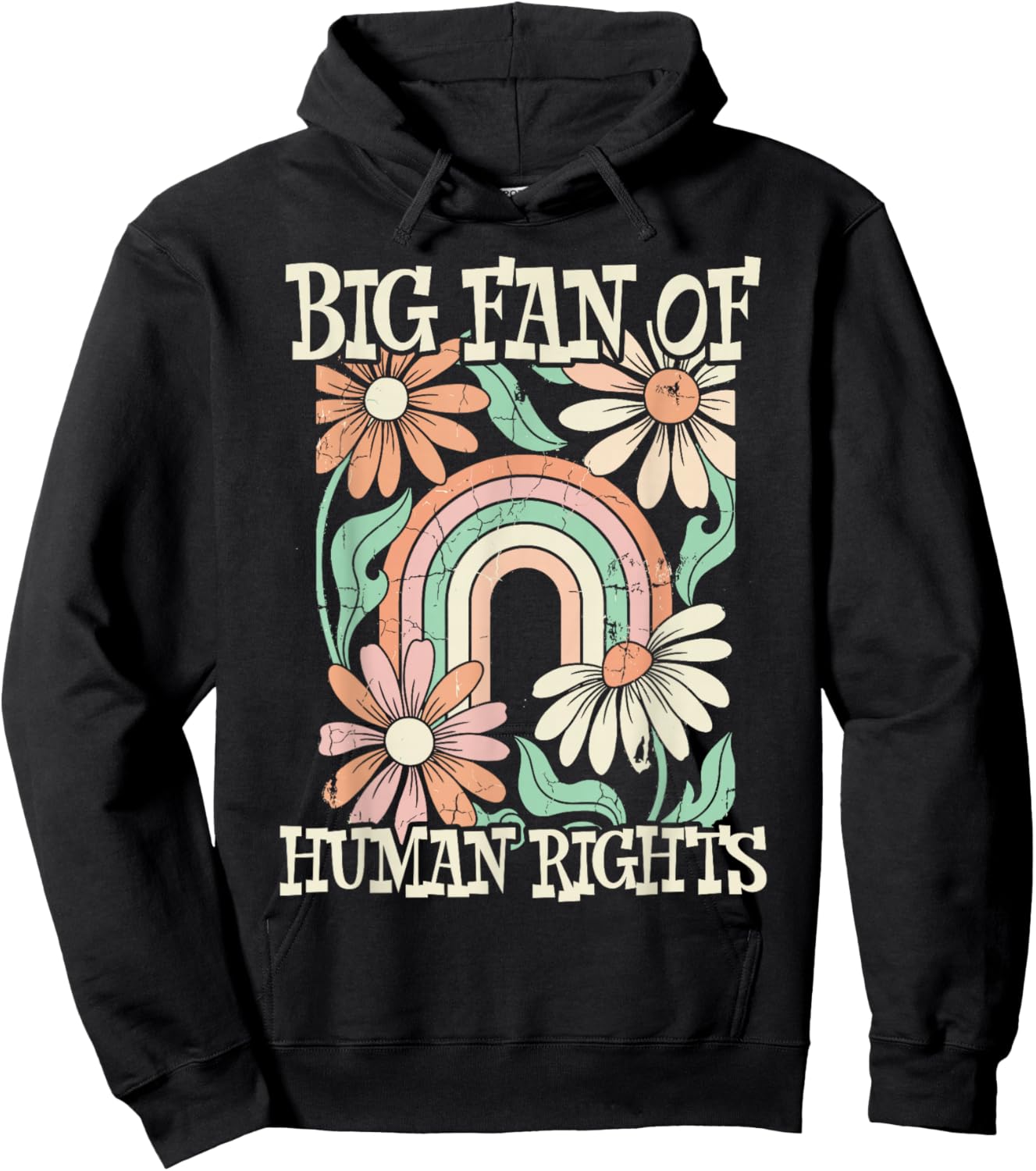 Big Fan of Human Rights Retro Flowers Rainbow Boho Hoodie - Hoodie | Black