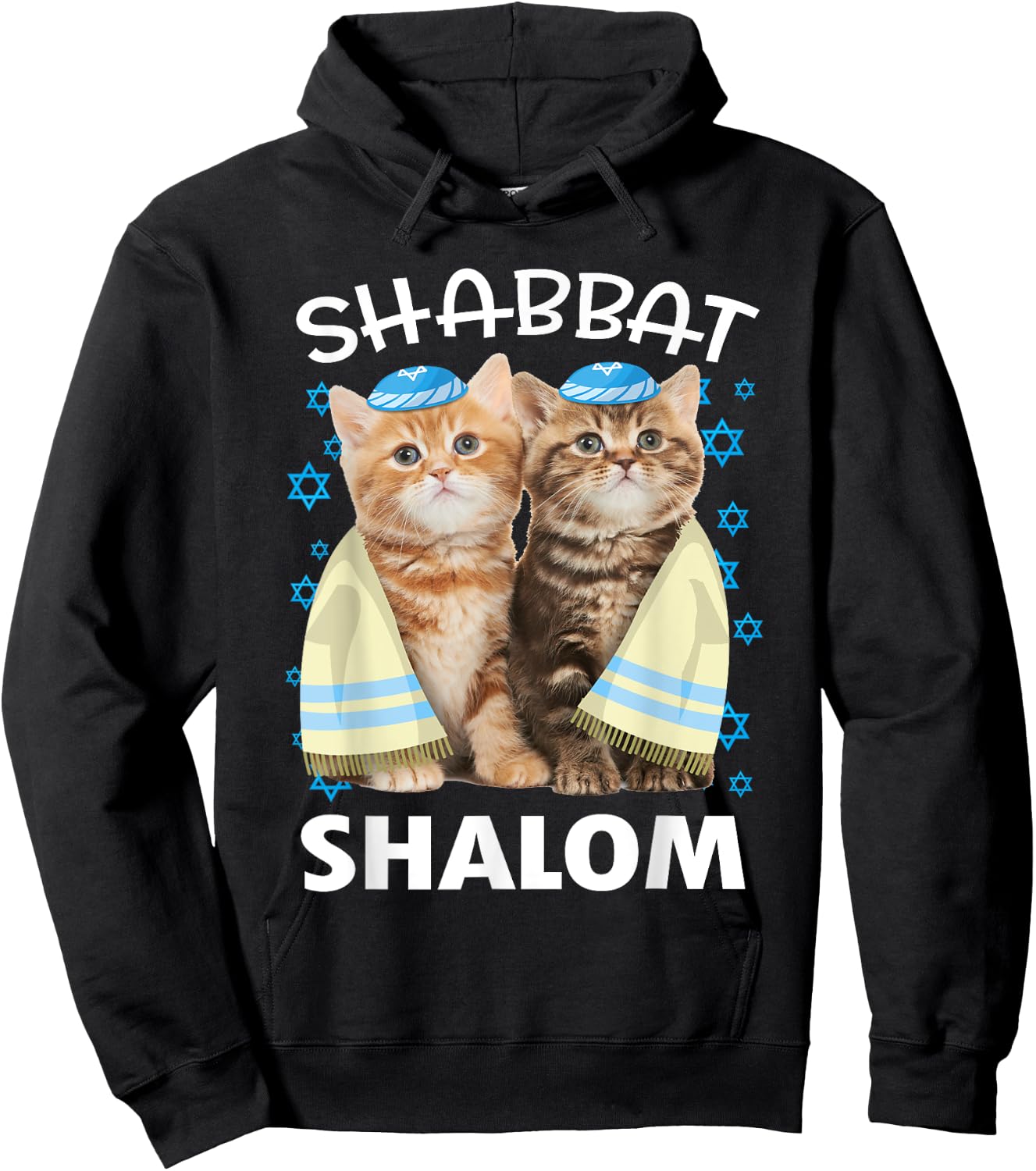 Shabbat Shalom Shirt Cute Cats With Kippah Funny Jewish Hoodie - Hoodie | Black
