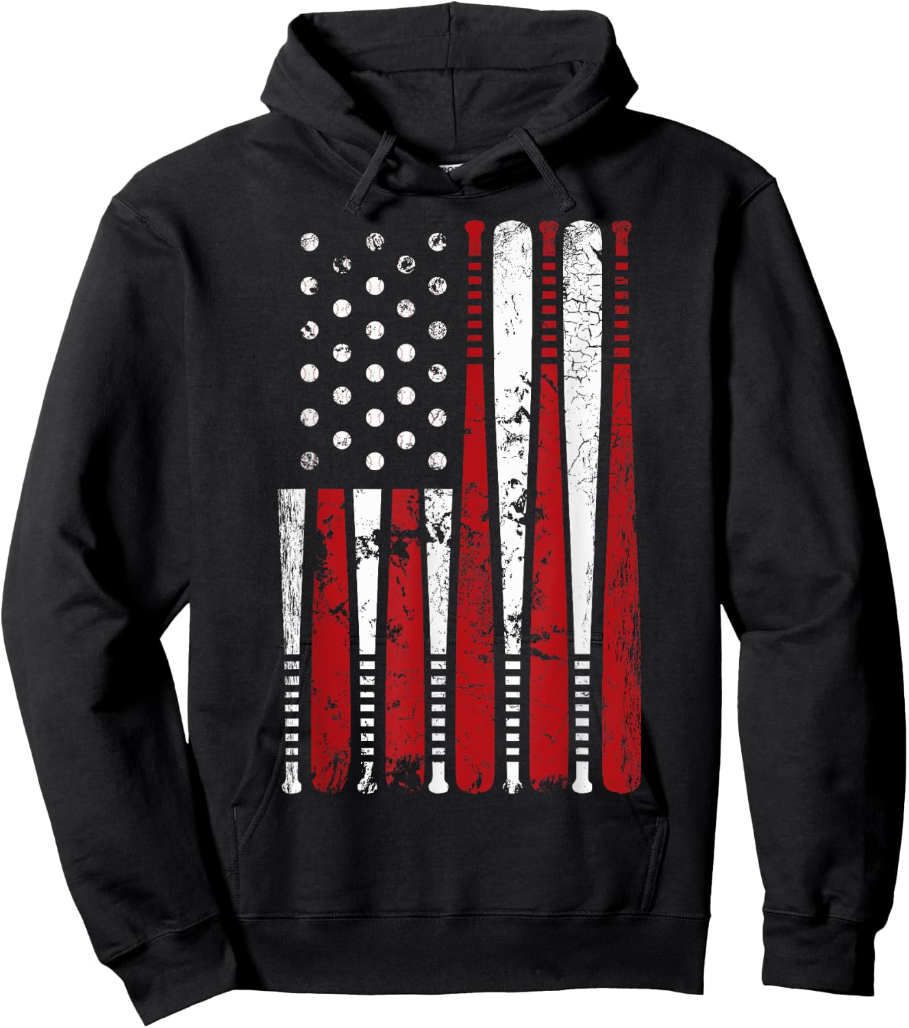 Vintage Baseball Bat American USA Flag Graphic Hoodie - Hoodie | Black