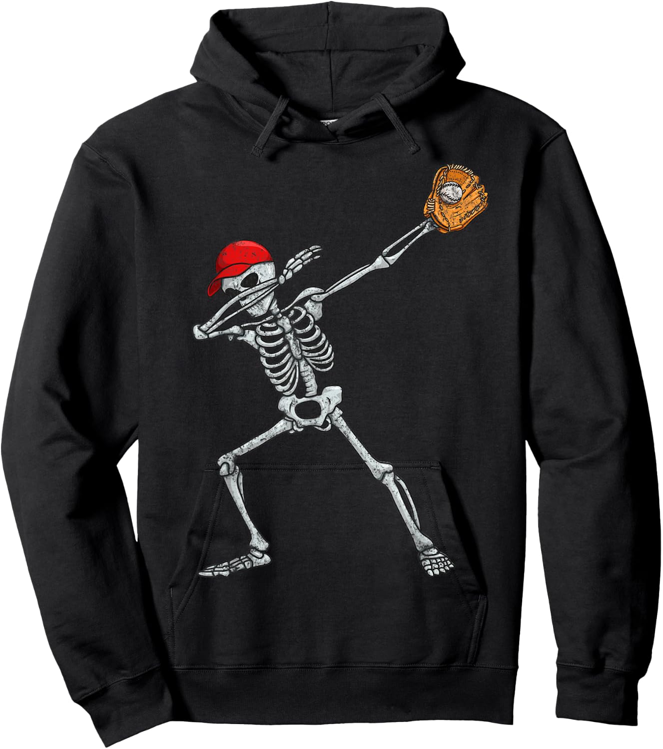 Vintage Fun Dabbing Skeleton Baseball Player Halloween Dab Hoodie - Hoodie | Black
