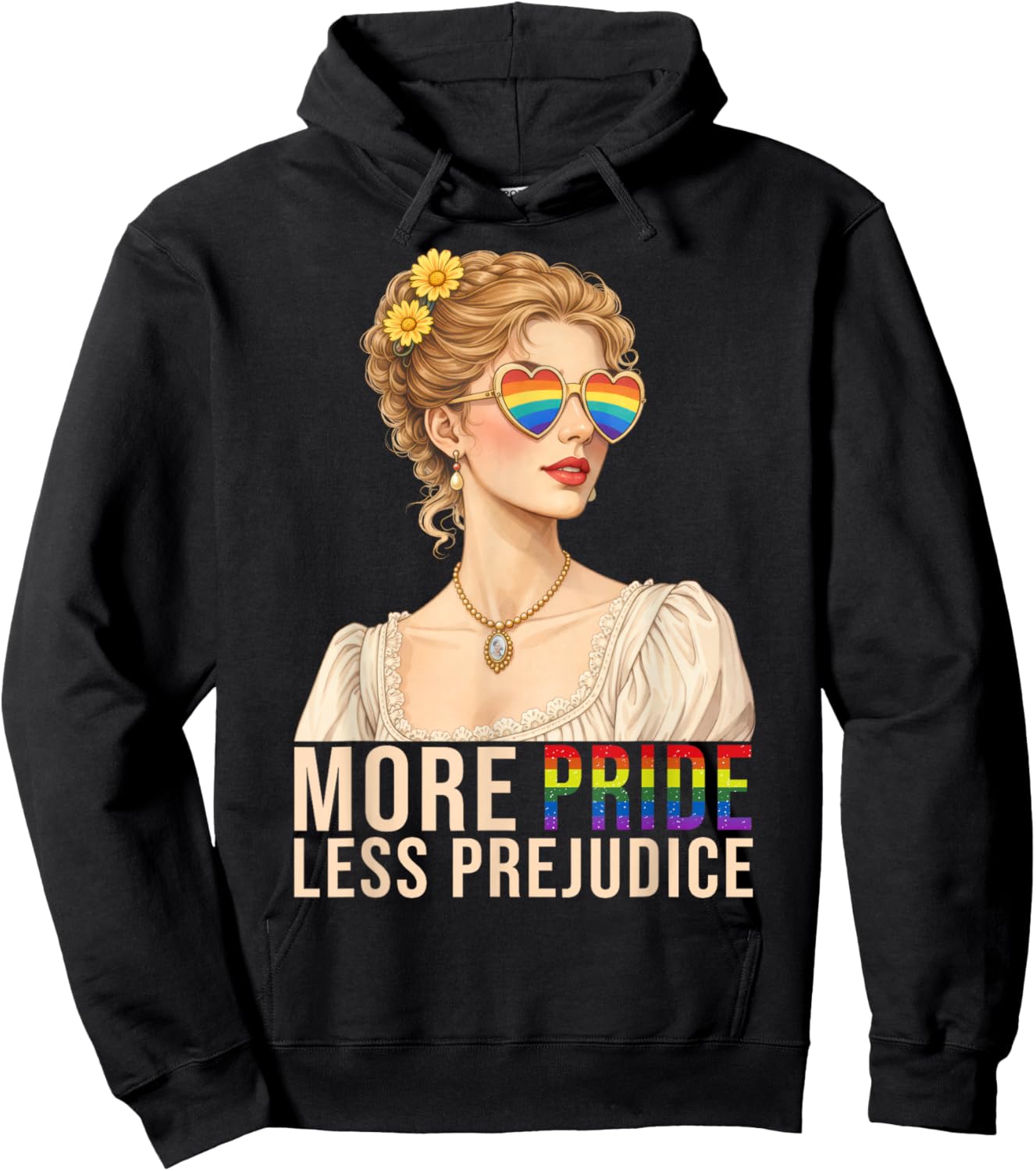 Retro More Pride Less Prejudice LGBTQ Rainbow Pride Month Hoodie - Hoodie | Black