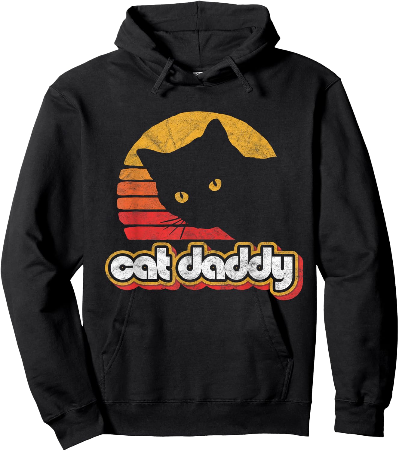 Cat Daddy Vintage Eighties Style Cat Retro Distressed Hoodie - Hoodie | Black
