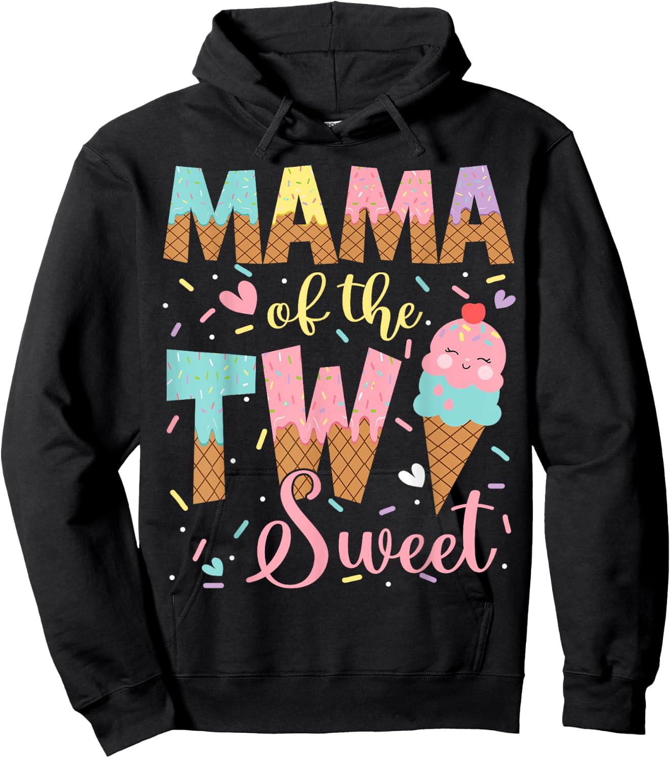 Mama Of The Two Sweet 2Nd Birthday Girl Ice Cream Hoodie - Hoodie | Black