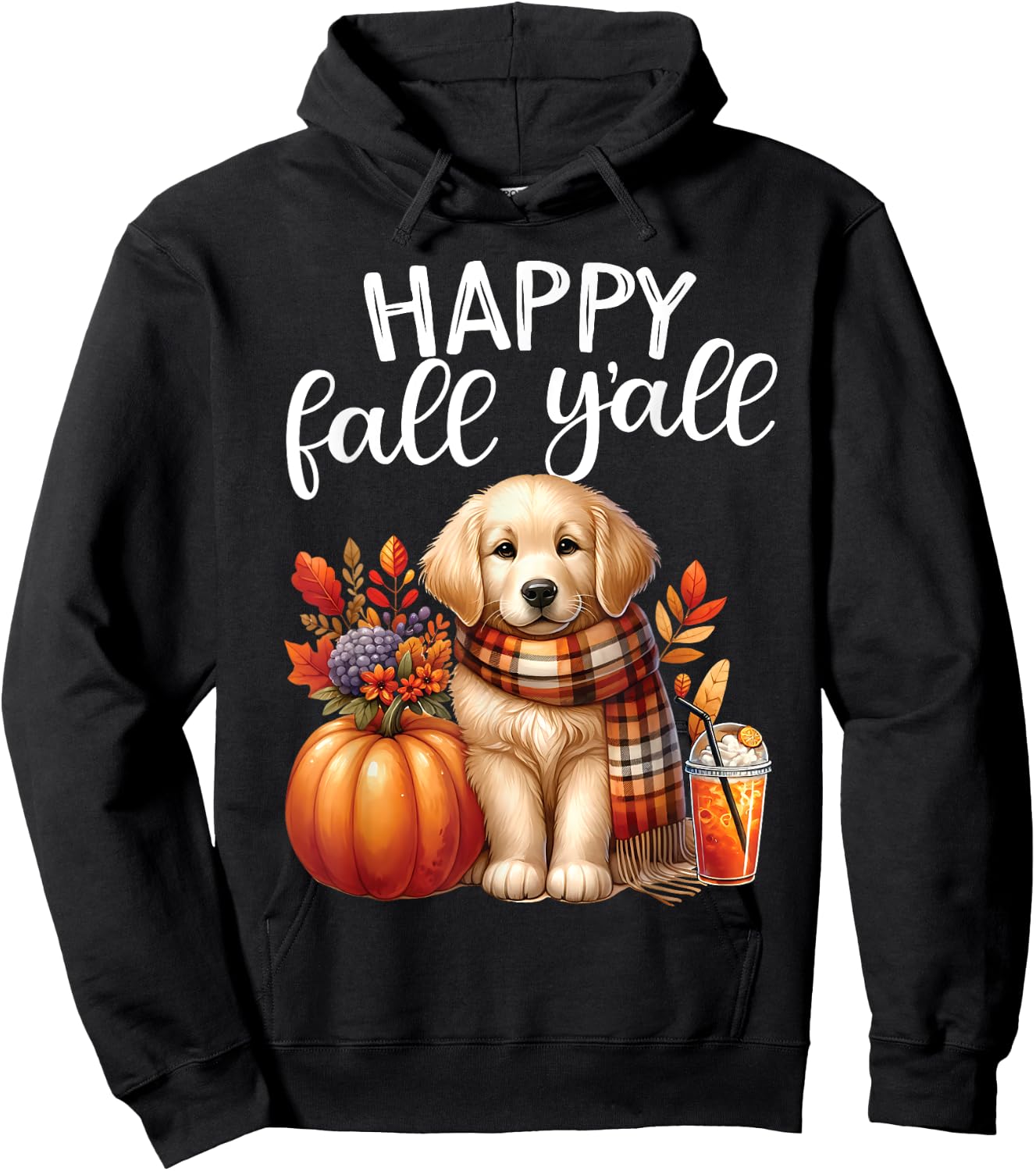 Golden Retriever Dog pumpkin spice Happy Fall Yall autumn Hoodie - Hoodie | Black