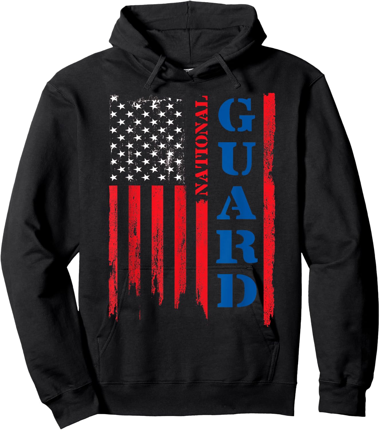American Flag Grunge T Shirt | U.S National Guard Shirt Men Hoodie - Hoodie | Black