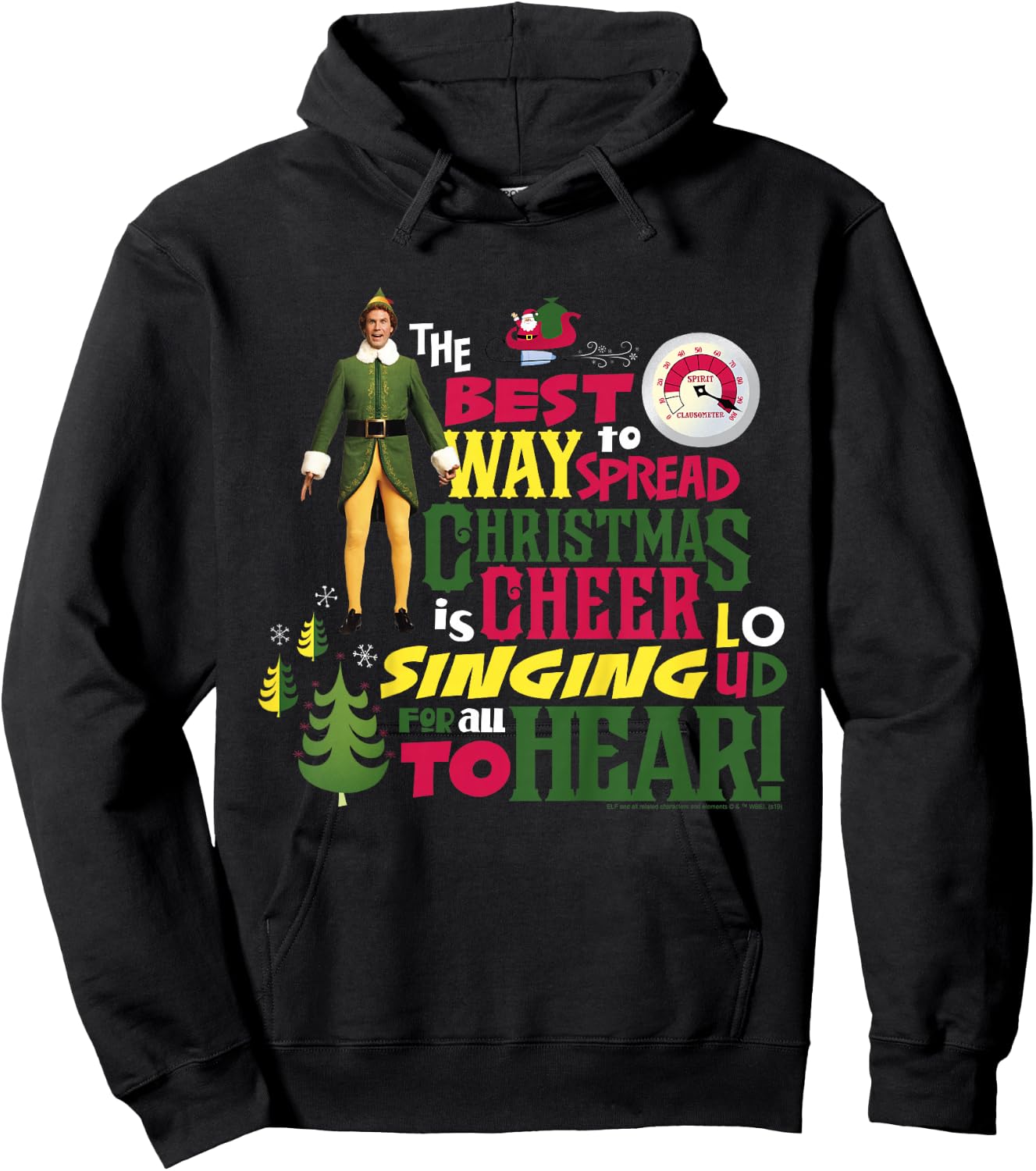 Kids Elf Buddy Christmas Cheer Singing Text Poster Hoodie - Hoodie | Black