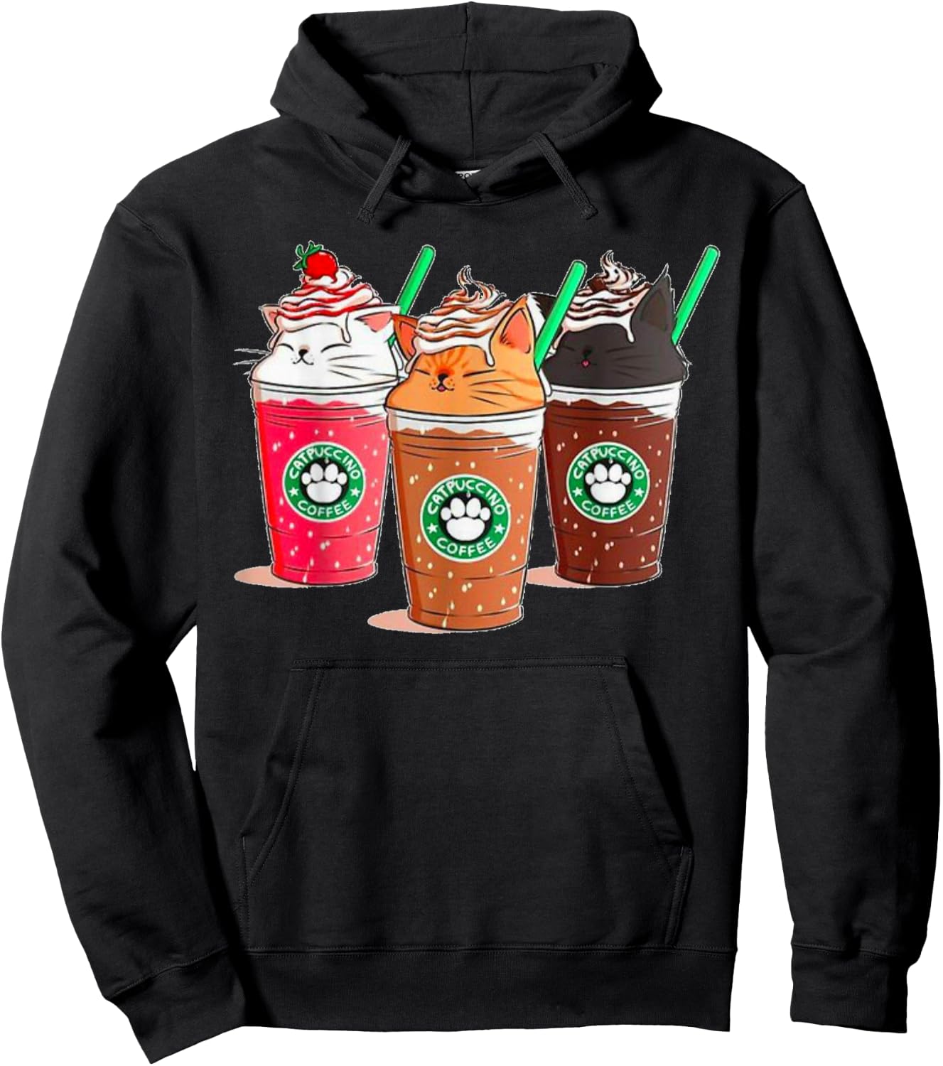 Kawaii Cat Catpuccino Hoodie - Hoodie | Black