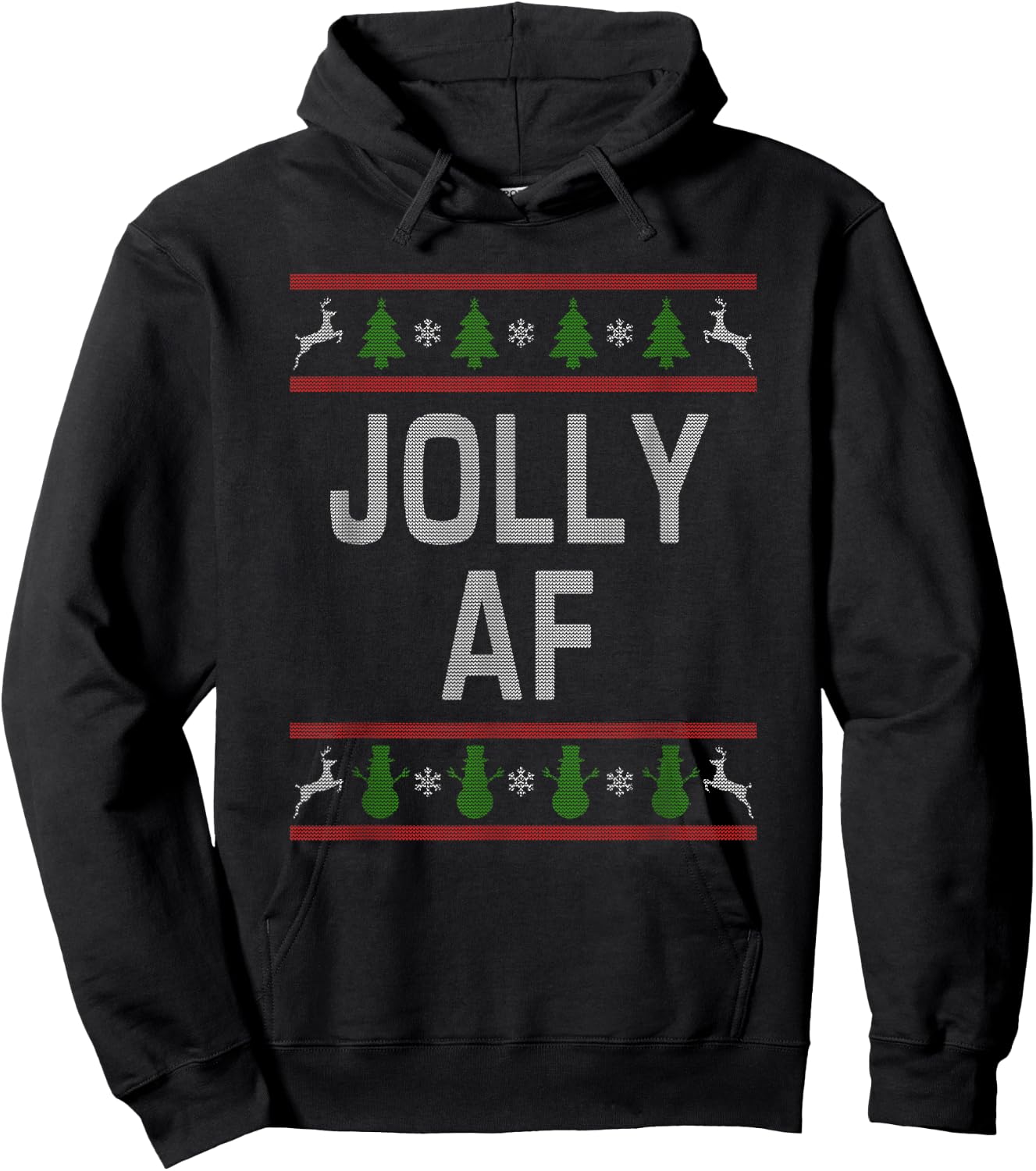 Jolly AF Ugly Christmas Sweater Style Funny Short Sleeve Hoodie - Hoodie | Black
