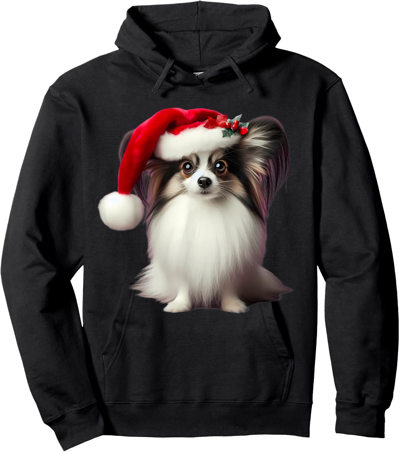 Papillion With Santa Hat Christmas Xmas Dog Owner Mom Dad Hoodie - Hoodie | Black