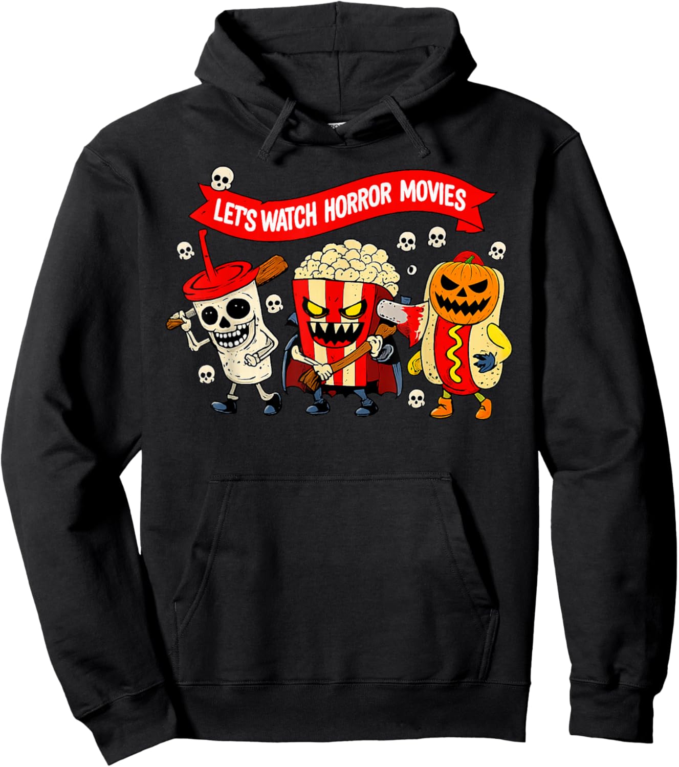 Let's Watch Horror Movies Funny Halloween Horror Night Snack Hoodie - Hoodie | Black