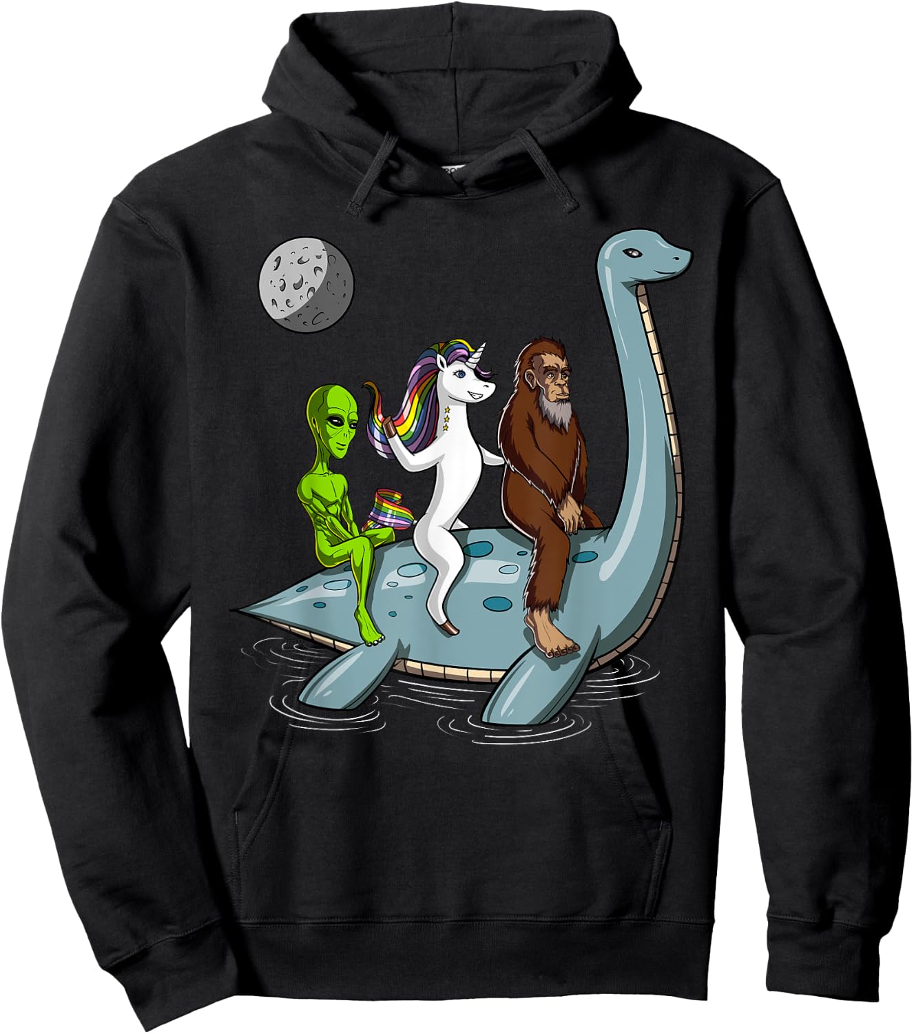 Alien Bigfoot Unicorn Riding Loch Ness Monster Cryptozoology Hoodie - Hoodie | Black
