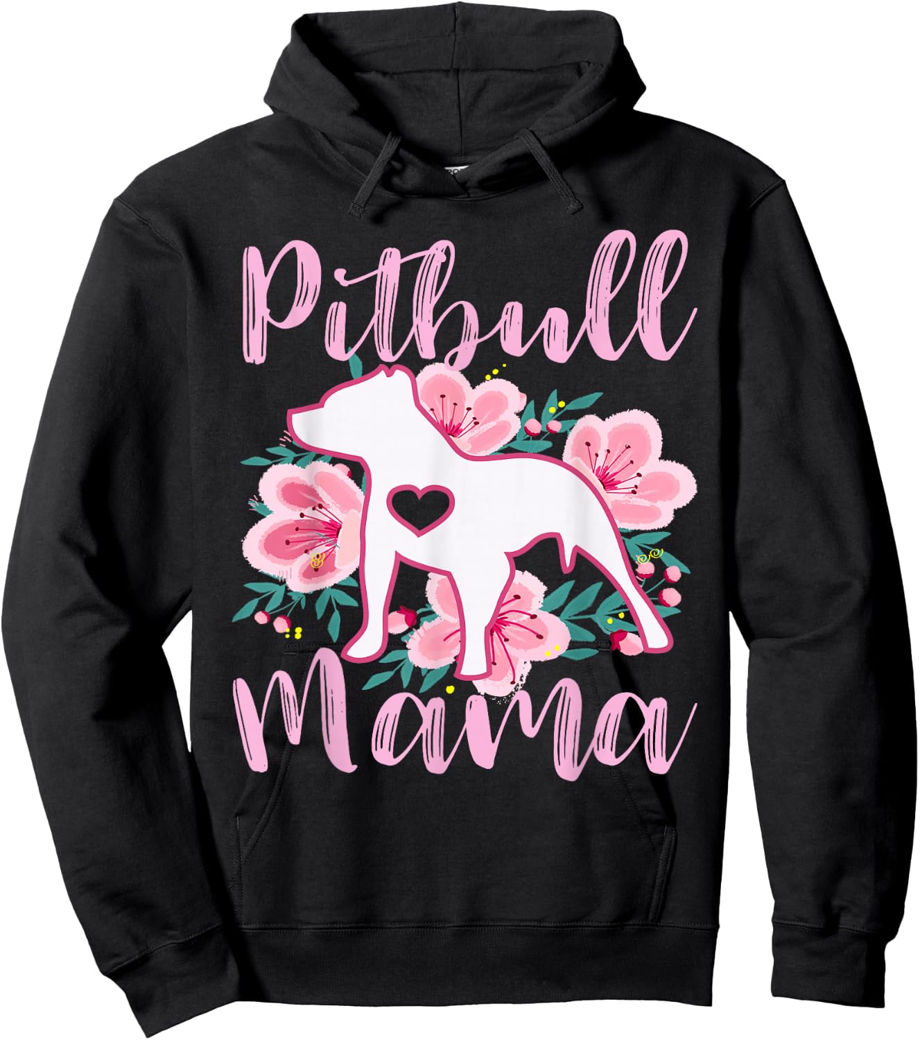 Pitbull Mama Pink Flowers Cute Pit Bull Lover Pitbulls Mom Hoodie - Hoodie | Black