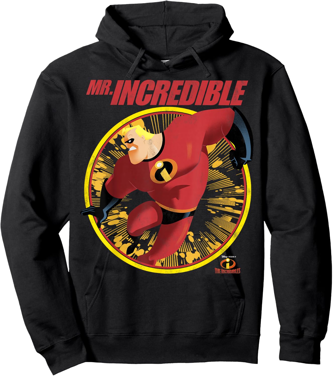 Disney Pixar The Incredibles Mr. Incredible Distressed Badge Hoodie - Hoodie | Black