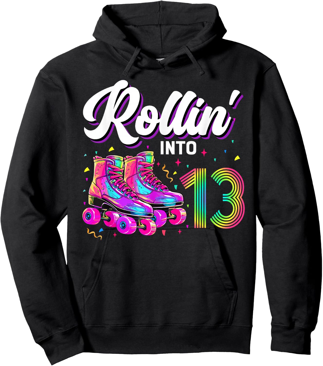 13th Birthday Shirt Girl 13 Year Old Roller Skate Skating Hoodie - Hoodie | Black