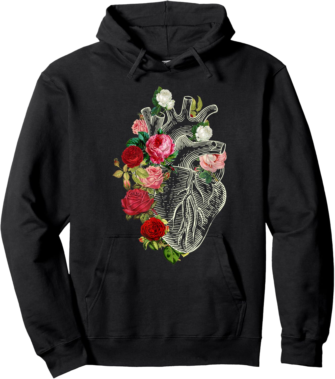 Anatomical Heart Floral Organ Cardiology Cardiac Nurse Hoodie - Hoodie | Black
