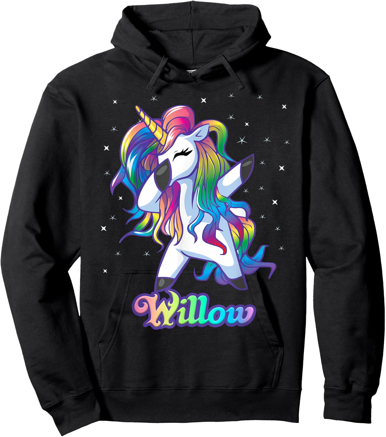WILLOW Name Personalized Custom Rainbow Unicorn Dabbing Hoodie - Hoodie | Black