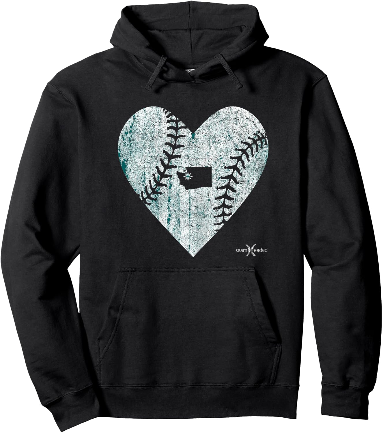 Vintage Seattle Baseball Heart Hoodie - Hoodie | Black