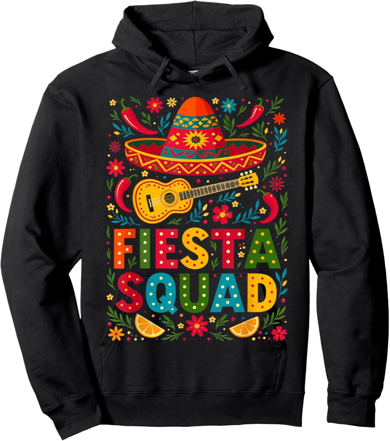Fiesta Squad Outfit Sombrero Funny Mexican Cinco de Mayo Hoodie - Hoodie | Black