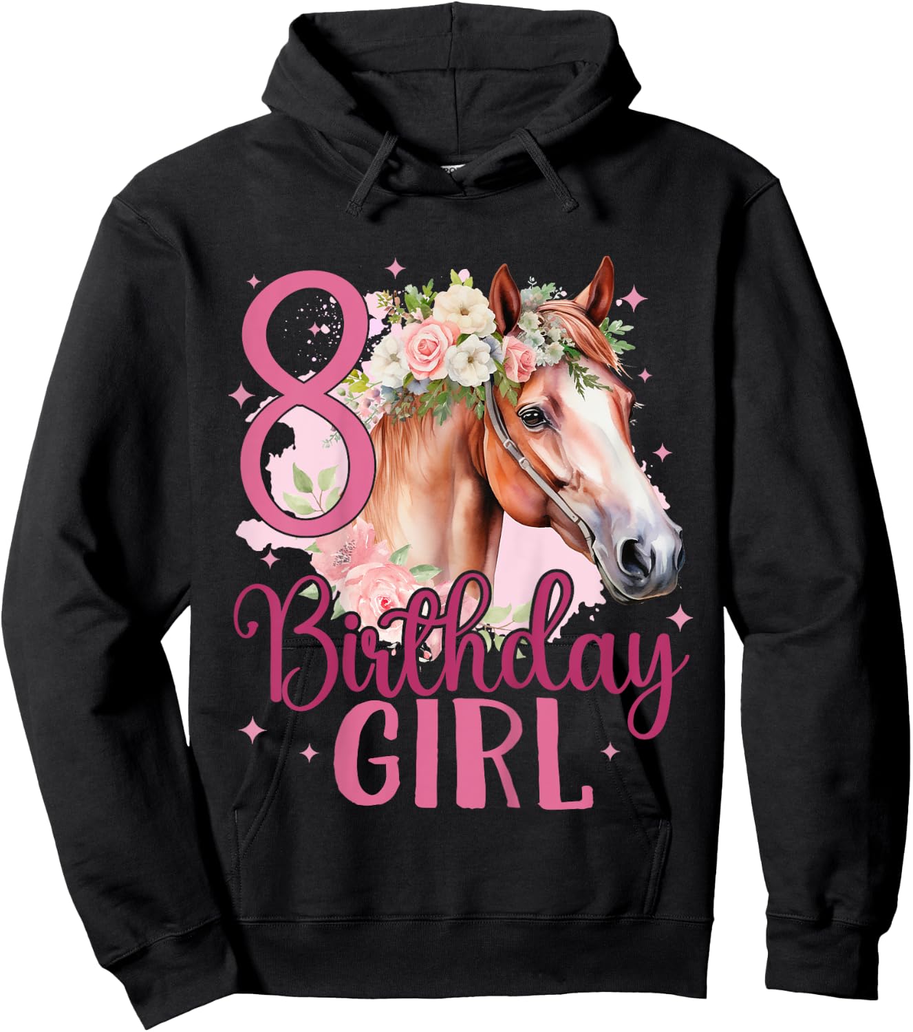 Kids 8th Birthday Horse 8 Years Eight Finally 8 Birthday Girl Hoodie - Hoodie | Black