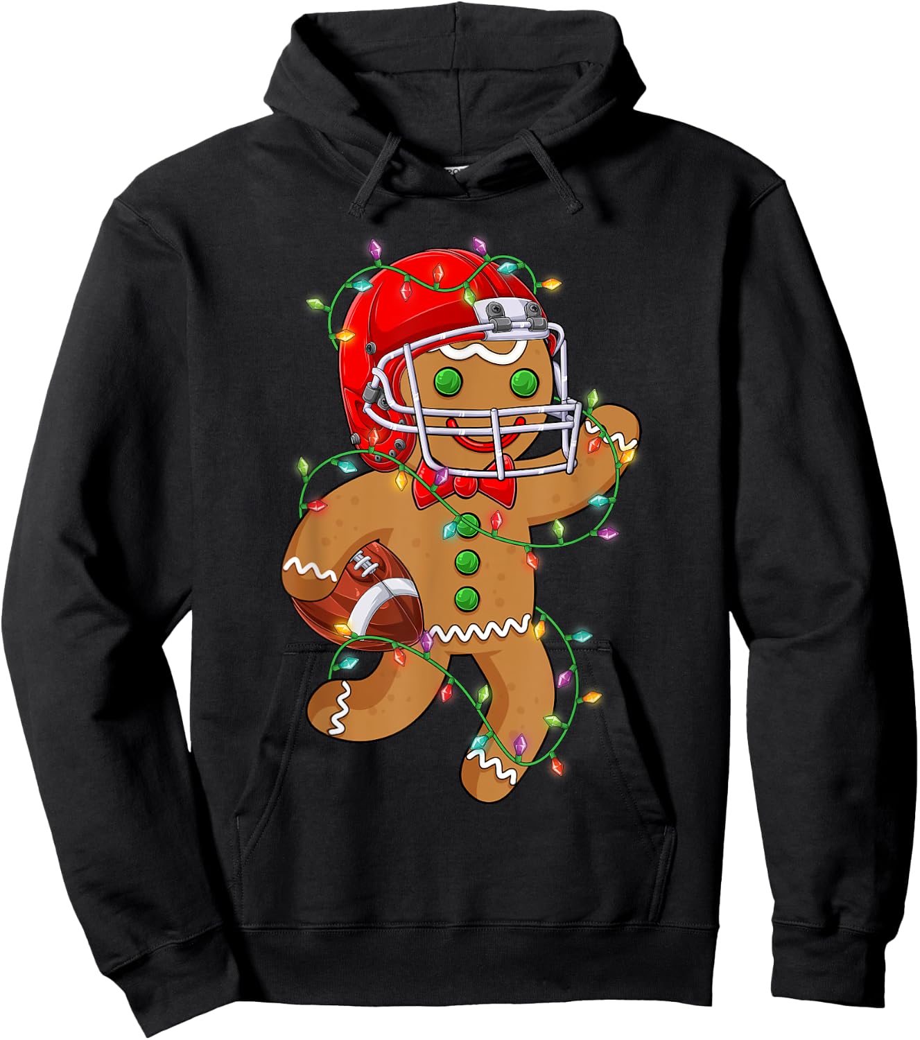 Funny Gingerbread Playing American Football Christmas Lights Hoodie - Hoodie | Black