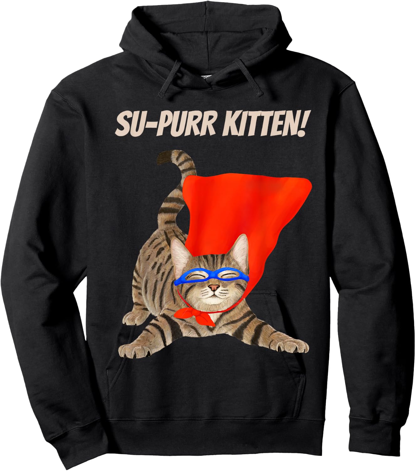 Su-Purr Kitten - Cute Super Hero cat Men Women Kids Hoodie - Hoodie | Black