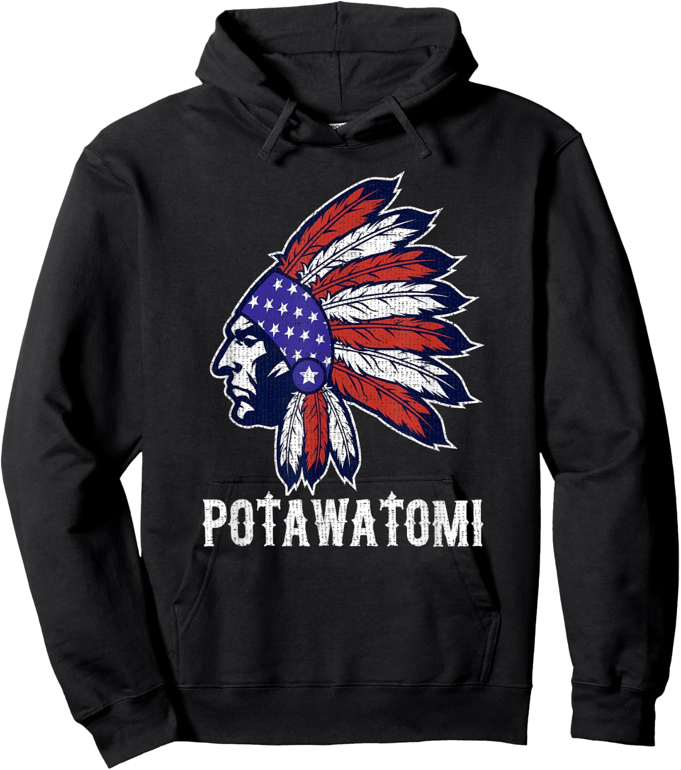Potawatomi Native American Flag Pride Headdress Hoodie - Hoodie | Black