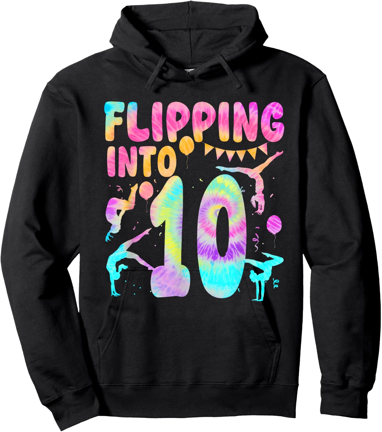 Flipping Into 10 Years Old Birthday Girl Gymnast 10th Hoodie - Hoodie | Black