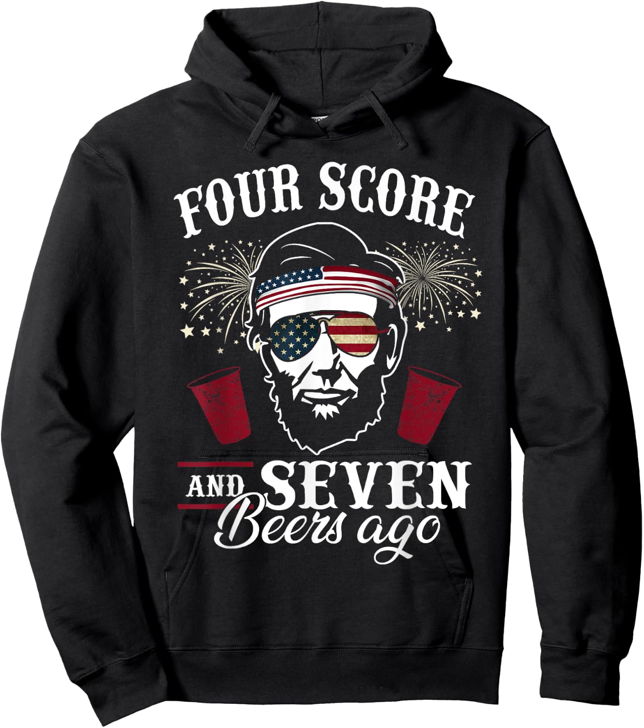 Four Score and 7 Beers Ago 4th of July Drinking Like Lincoln Men Hoodie - Hoodie | Black
