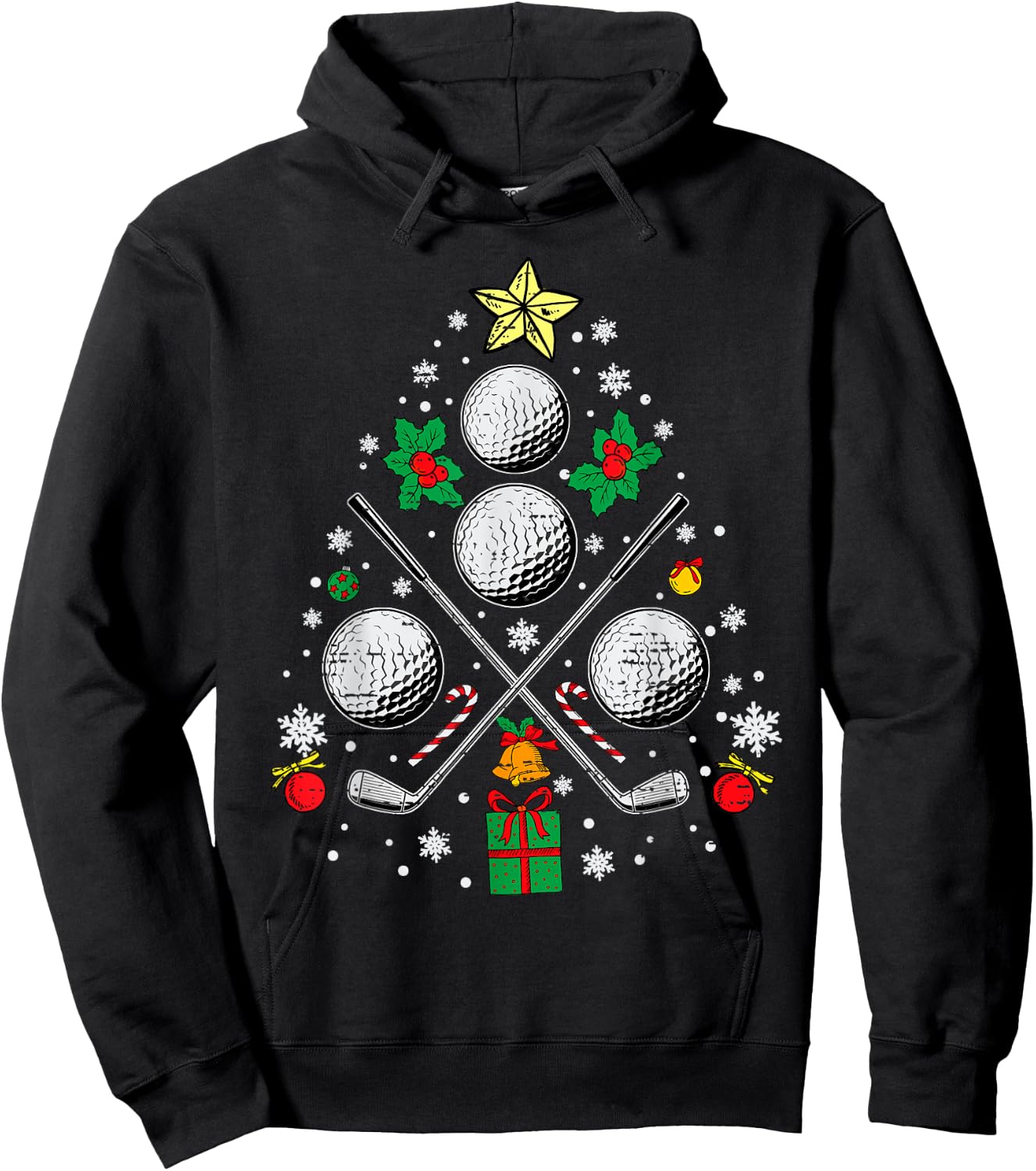 Golf Christmas Tree Light Pajama Golfer Xmas Men Women Kids Hoodie - Hoodie | Black