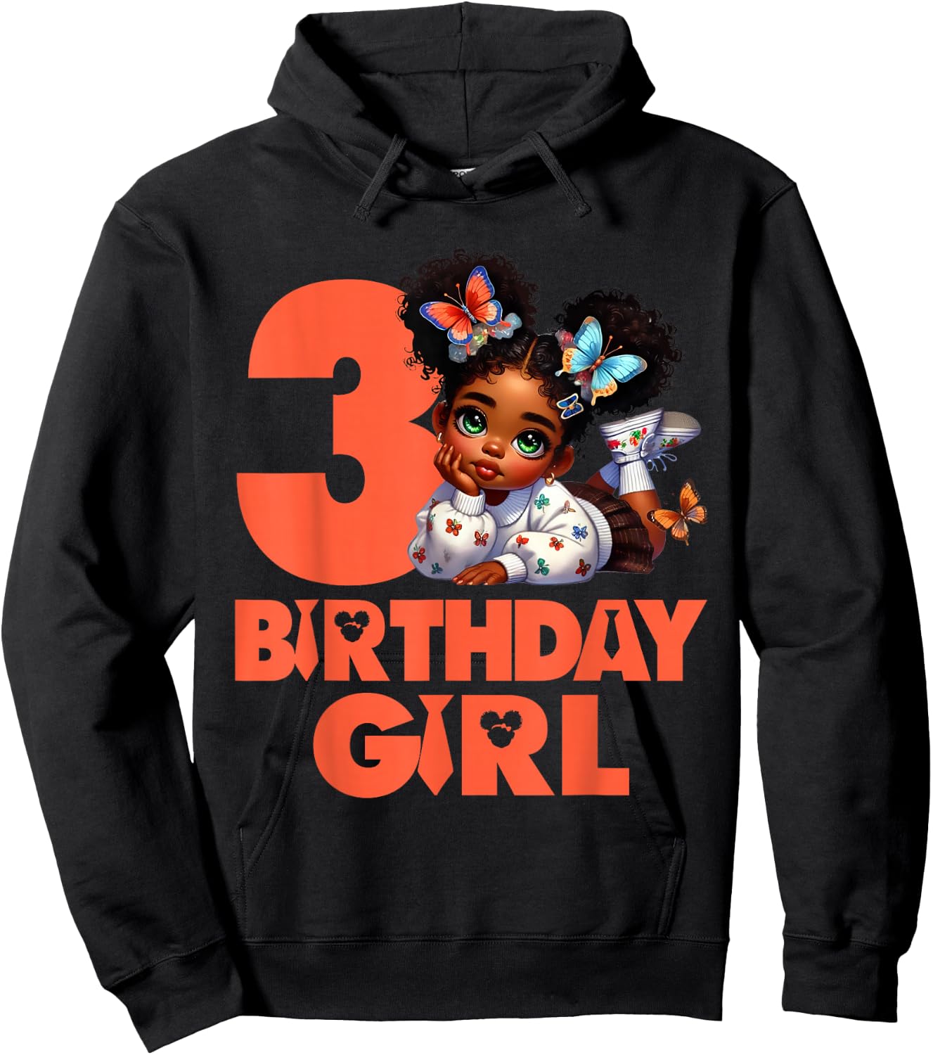 3rd Baby Girl Birthday 3 Year Old Black Afro Kid Boss Theme Hoodie - Hoodie | Black