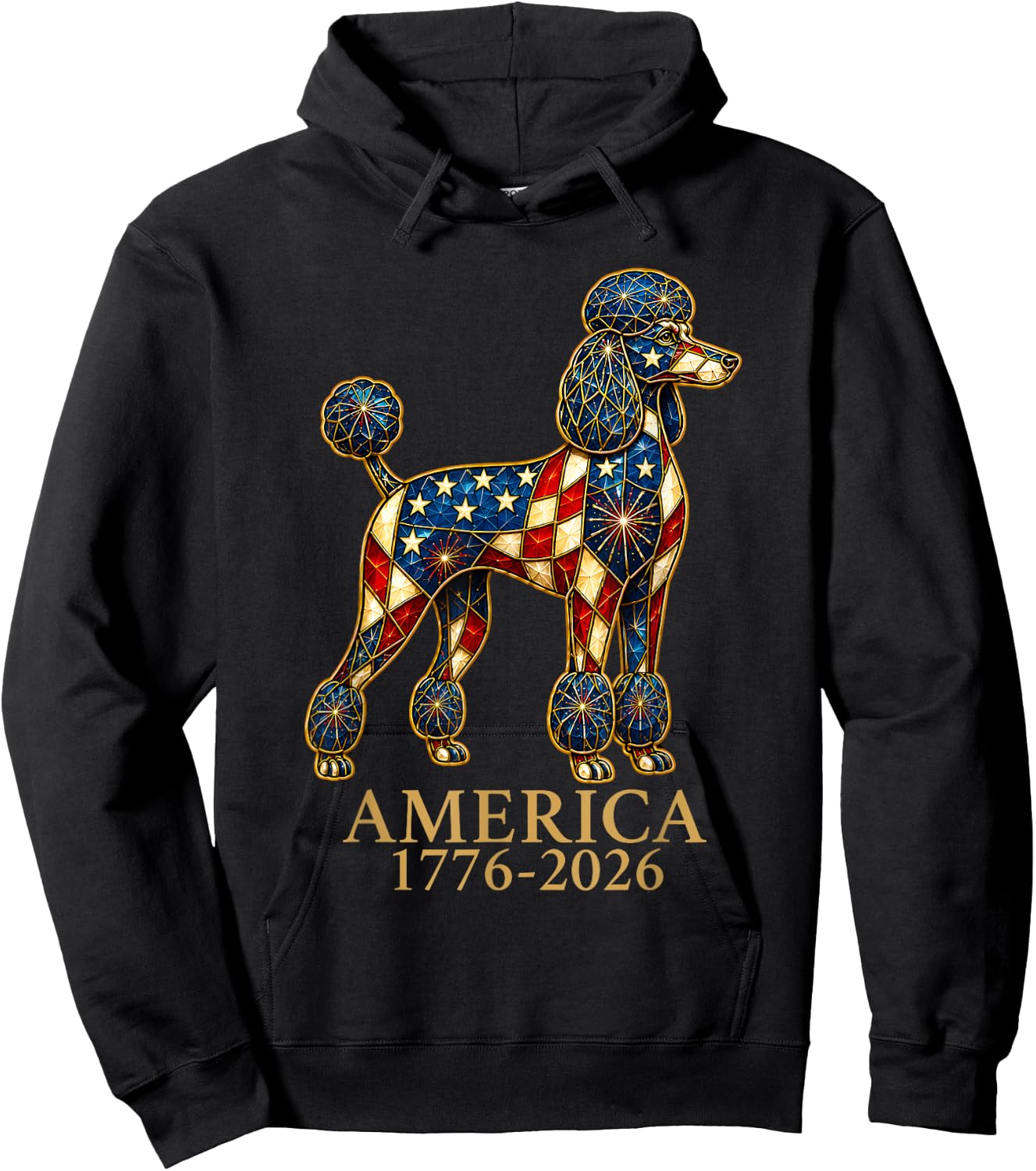 America 1776-2026 Poodle Patriotic US Flag USA Anniversary Hoodie - Hoodie | Black