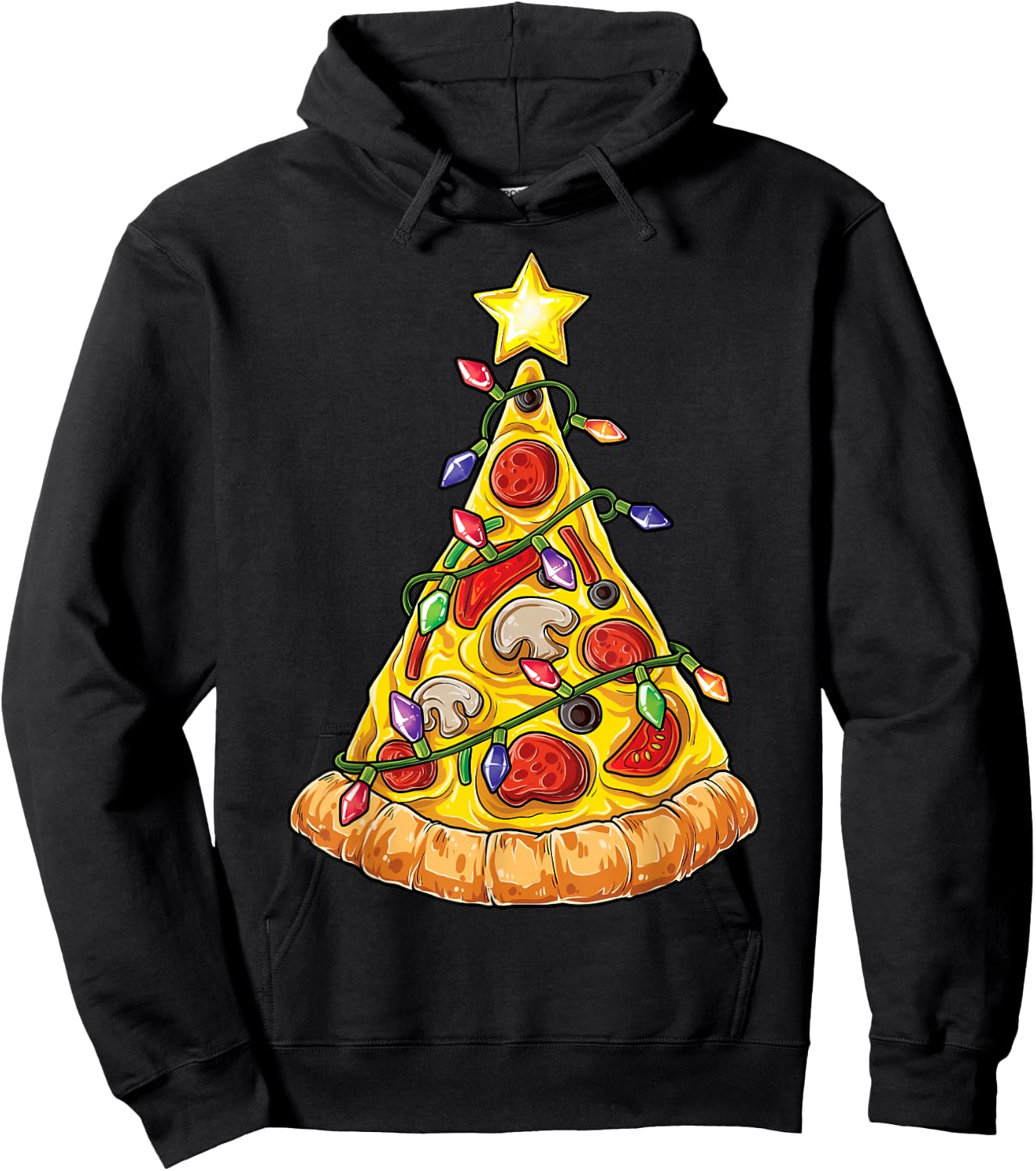 Pizza Christmas Tree Lights Xmas Boys Men Crustmas Pepperoni Hoodie - Hoodie | Black