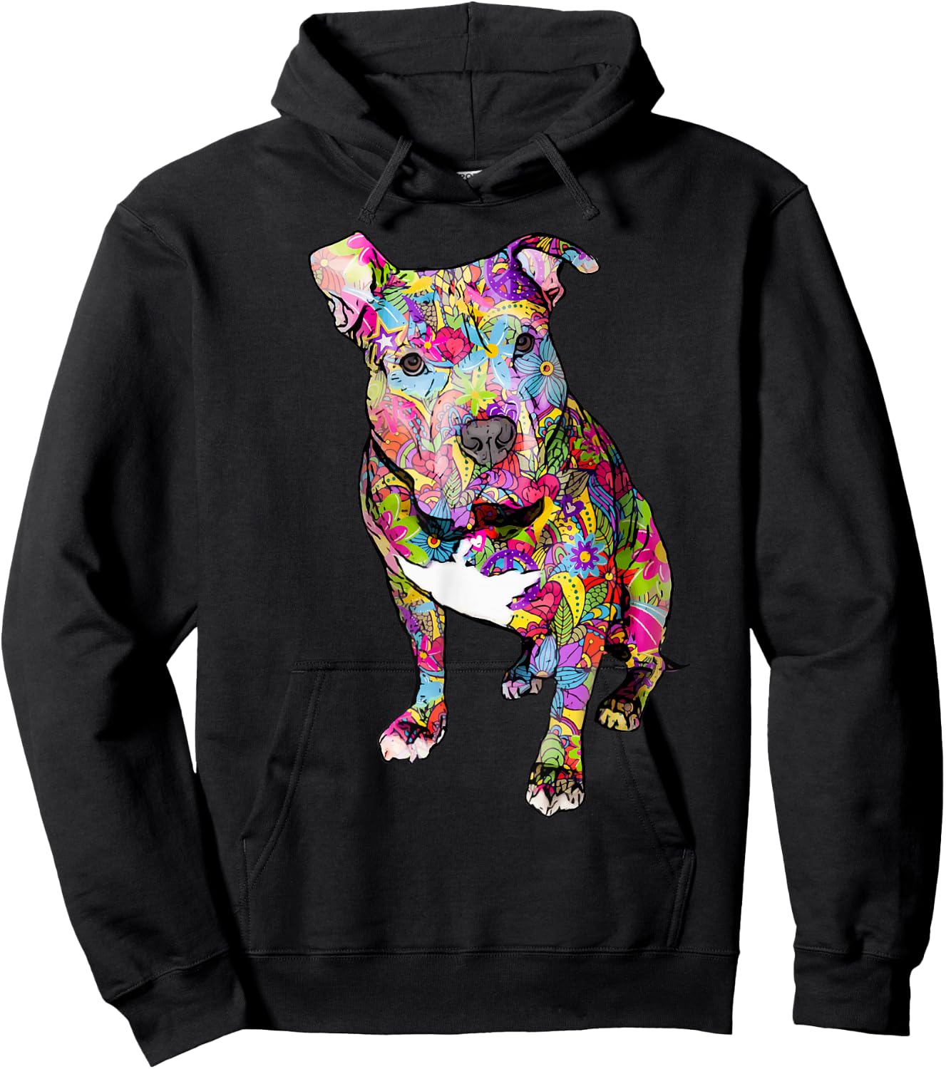 Pitbull Colorful Hippie Peace Sign Cute Pit Bull Lover Dog Hoodie - Hoodie | Black