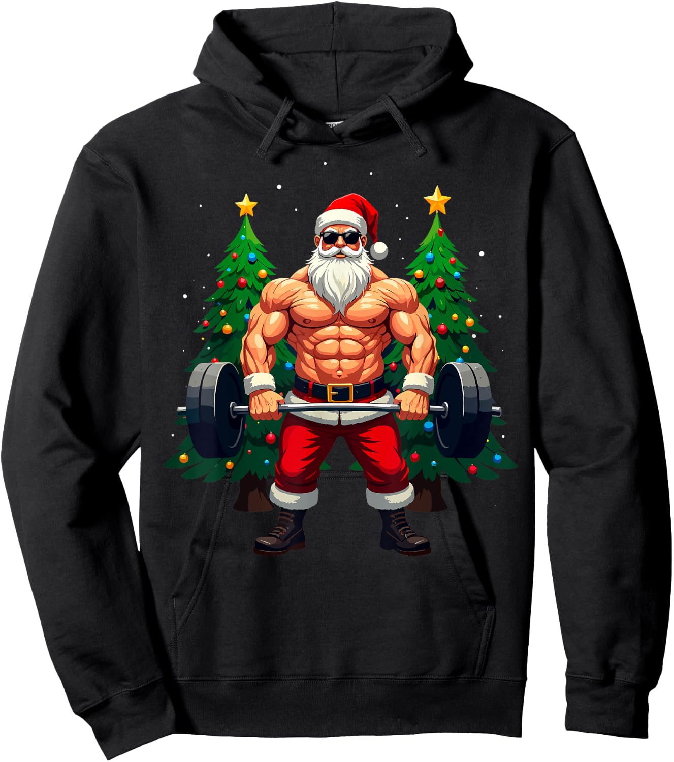 Muscle Santa Weightlifter Christmas Powerlifting Xmas Gym Hoodie - Hoodie | Black