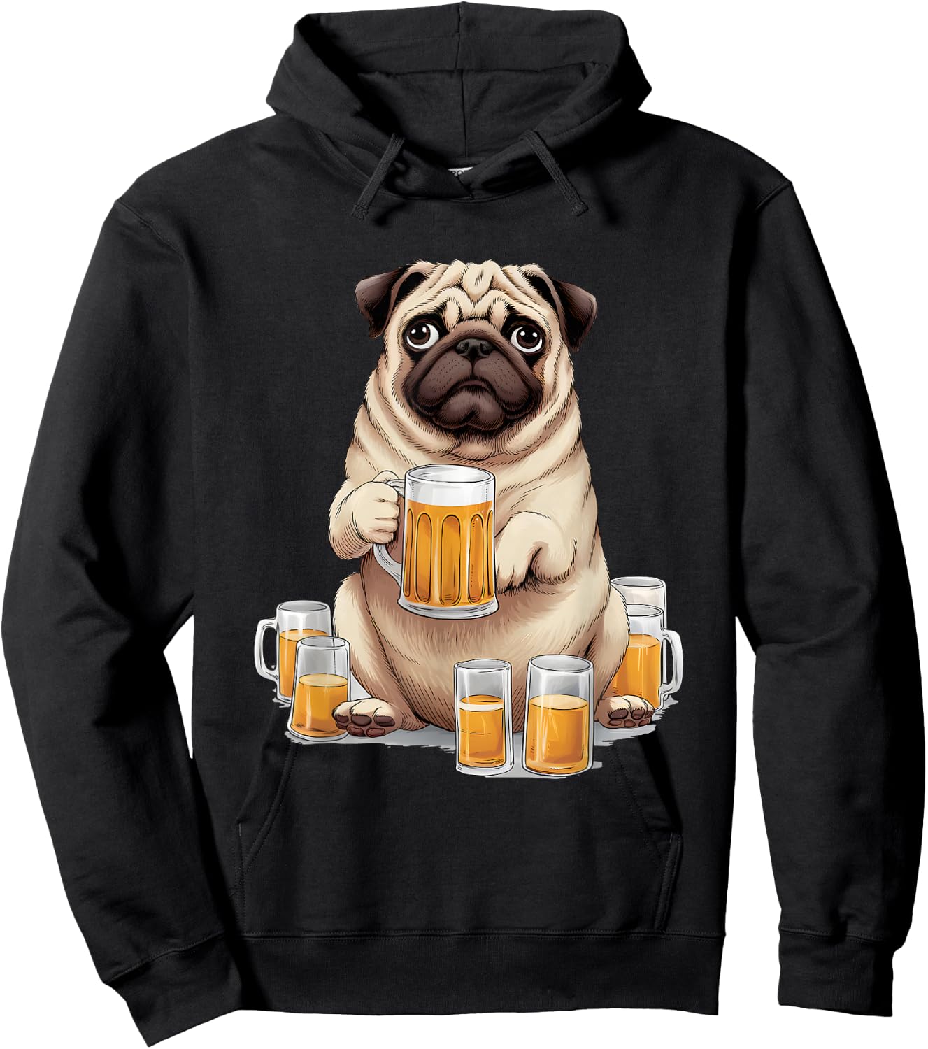 Pug Drinking Beer - Funny Beer Drinking Dog Lover Men Women Hoodie - Hoodie | Black
