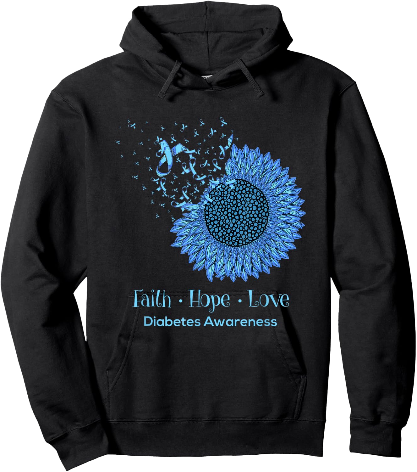 Sunflower Faith Hope Love Diabetes Awareness Diabetic Gifts Hoodie - Hoodie | Black
