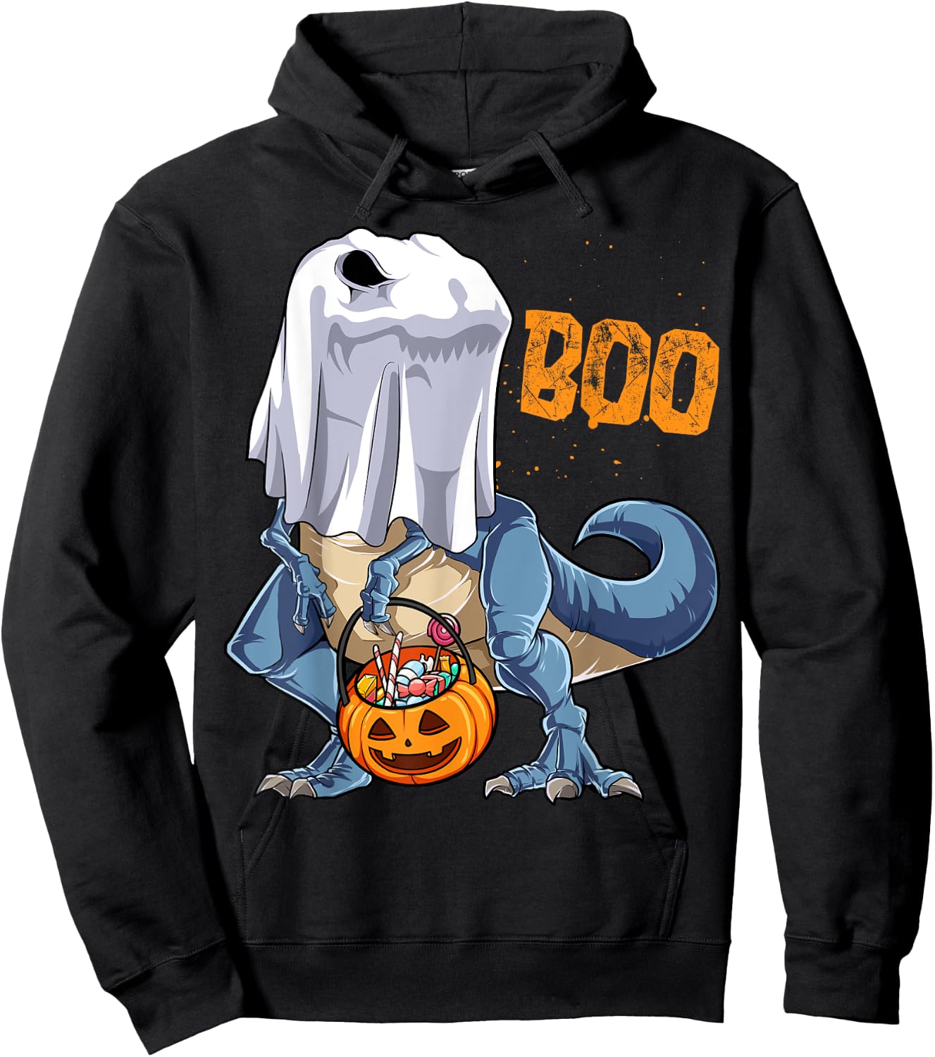 Ghost Dinosaur T rex Funny Boo Halloween Boys Men Pumpkin Hoodie - Hoodie | Black