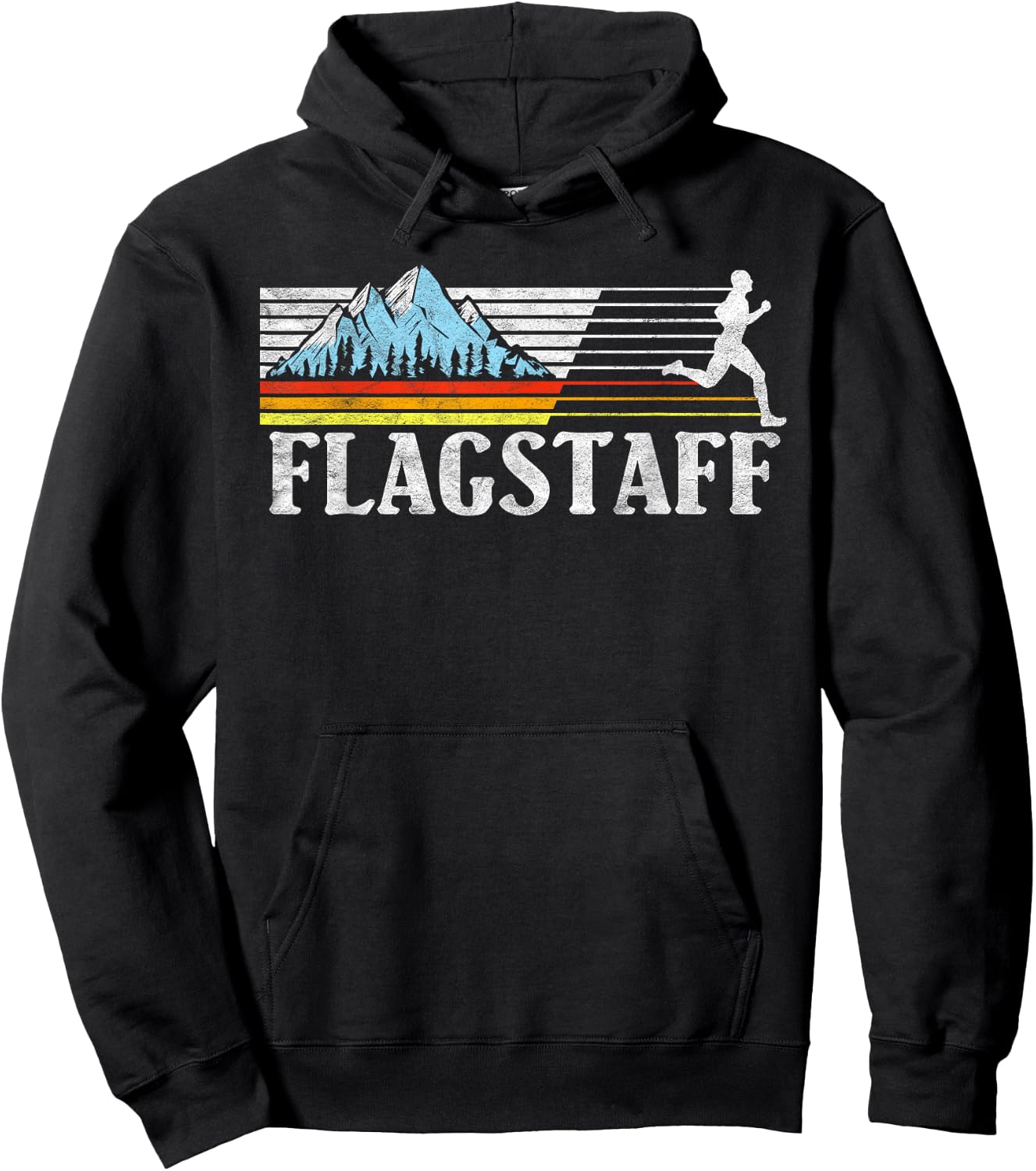 Flagstaff Trail Running Retro Mountains 80s Graphic Hoodie - Hoodie | Black