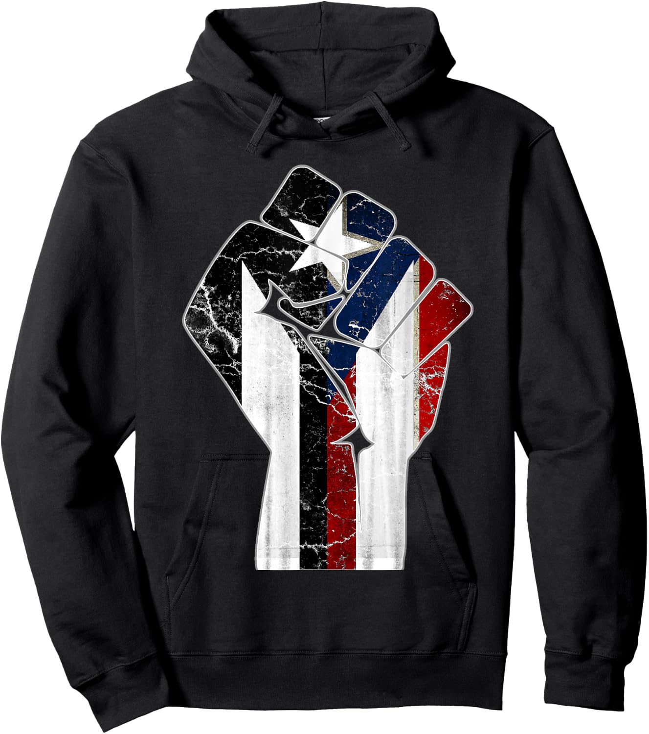 Black Puerto Rico Flag Fist with Boricua Flag Resiste Taino Hoodie - Hoodie | Black