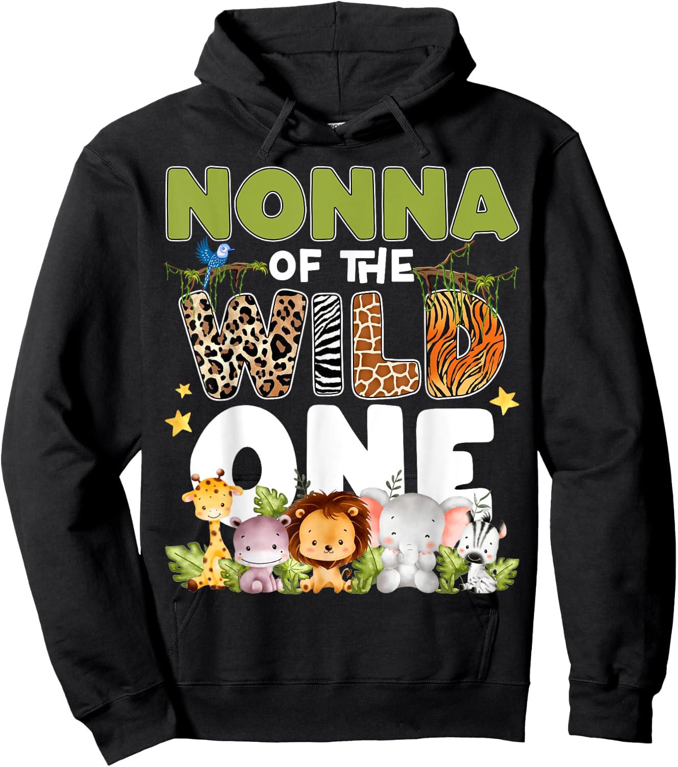 Nonna Of The Wild One 1st Birthday Safari Family Matching Hoodie - Hoodie | Black