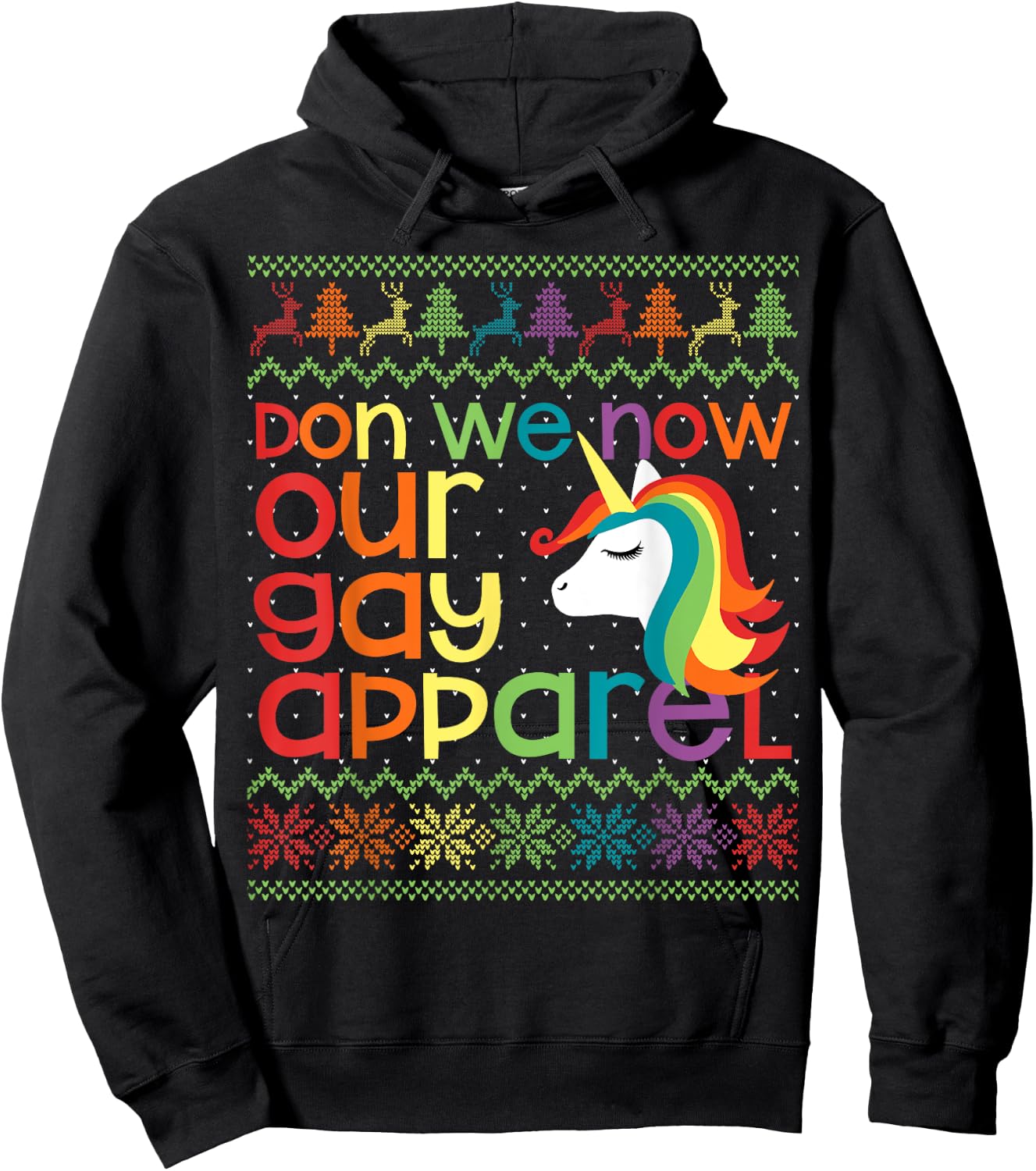 Gay Christmas Rainbow Unicorn Don We Now Our Gay Apparel Hoodie - Hoodie | Black