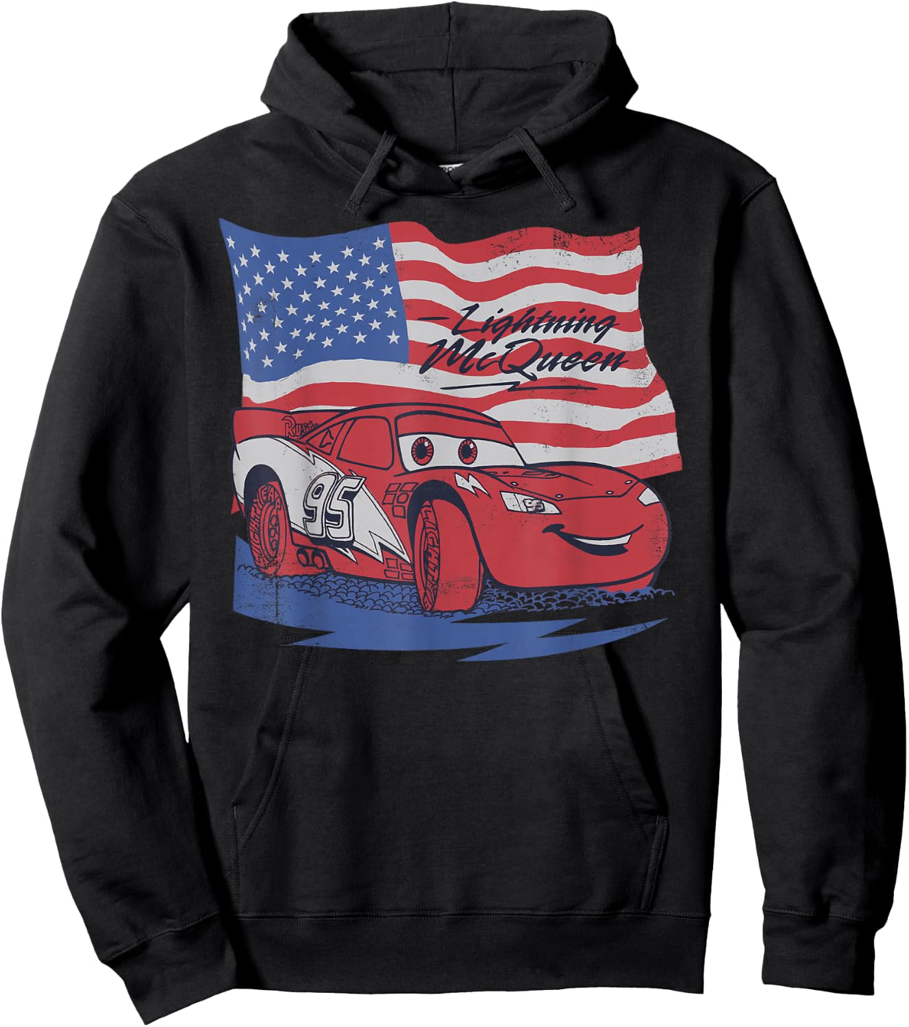 Disney Pixar Cars US Flag Lightning McQueen Retro Hoodie - Hoodie | Black