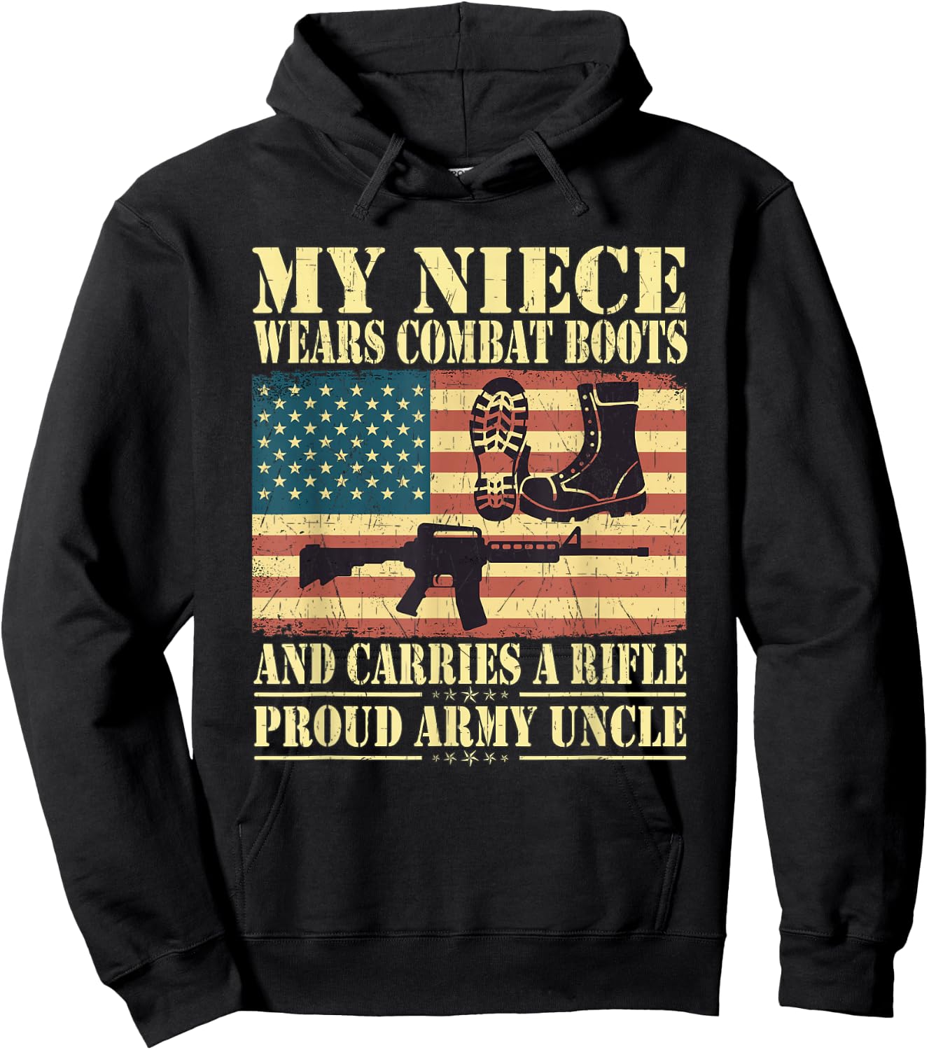 My Niece Wears Combat Boots Proud Army Uncle Military Family Hoodie - Hoodie | Black