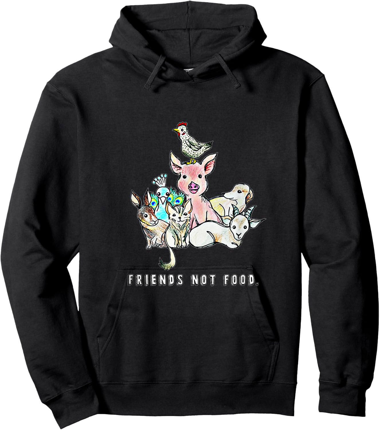 Animals are Friends not Food Pig Cow Sheep Vegan Vegetarian Hoodie - Hoodie | Black