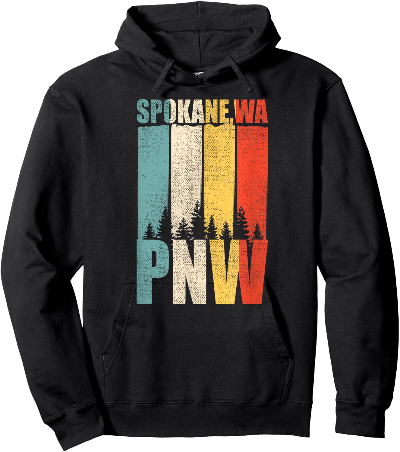 Distressed Retro Spokane WA Pacific Northwest Shirt PNW Hoodie - Hoodie | Black