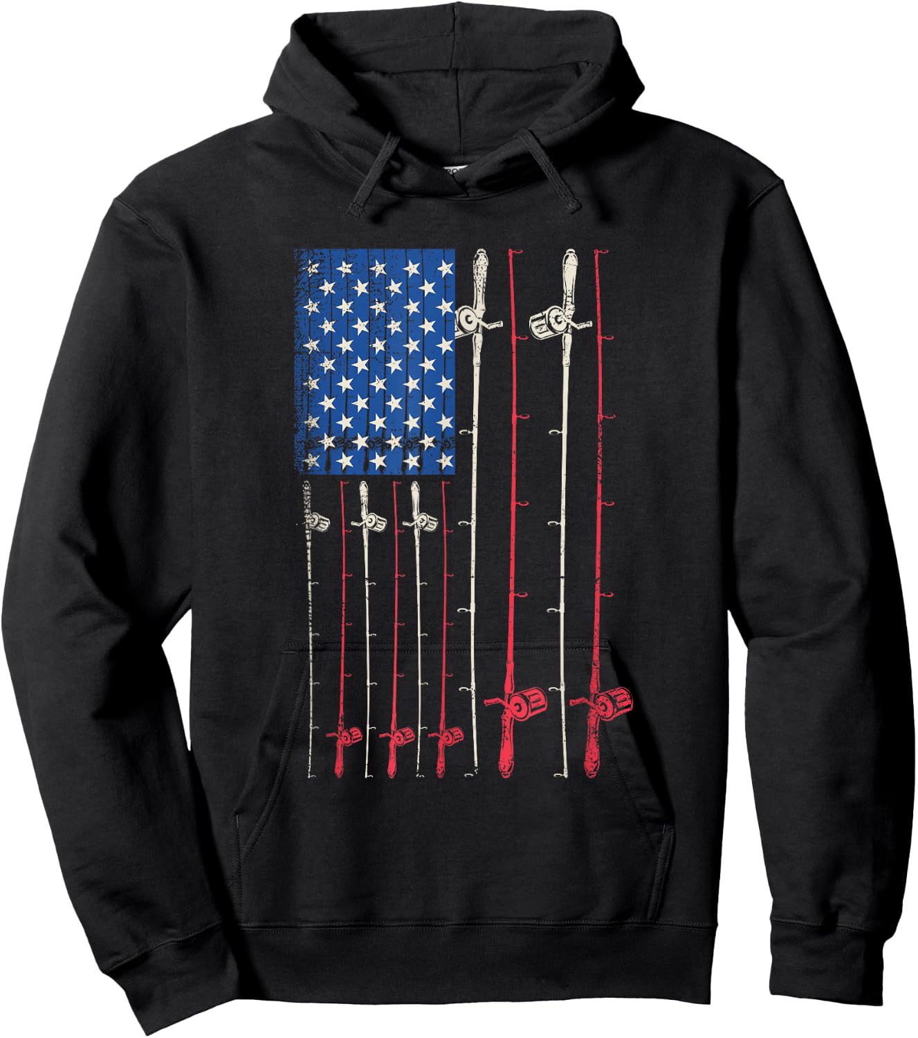 American Flag Fishing Rod Hoodie - Hoodie | Black