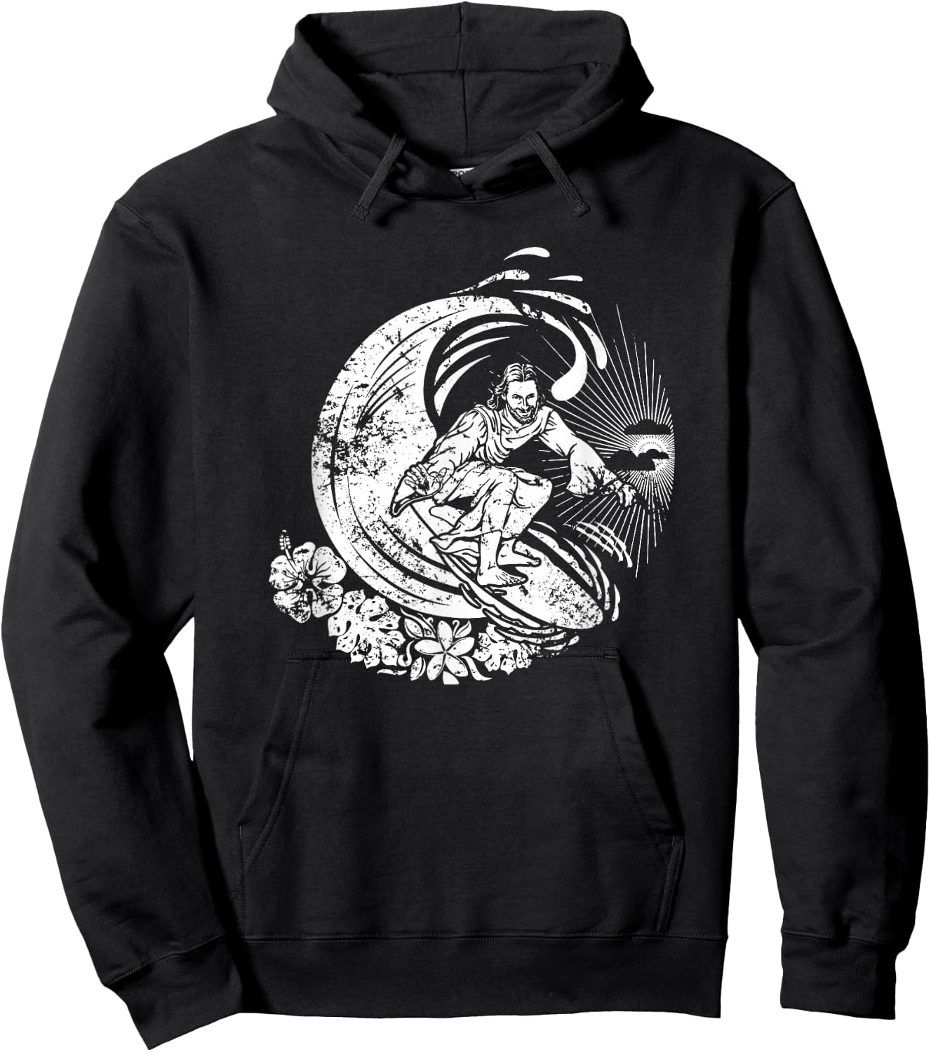 Surfing Jesus Vintage Distressed Hoodie - Hoodie | Black