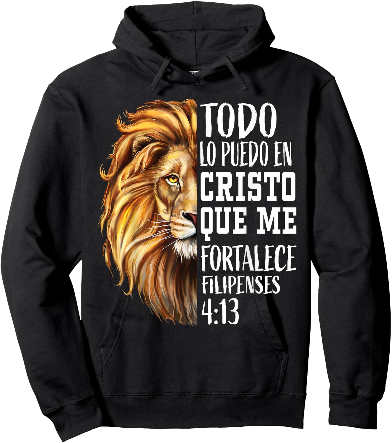 Christian Gift Men Spanish Filipenses 4:13 Verses Lion Judah Hoodie - Hoodie | Black