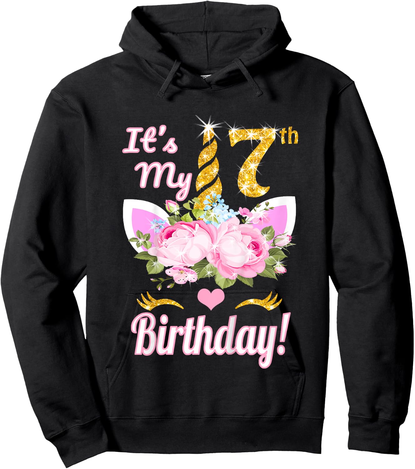 It's My 7th Birthday: 7 Year Old Unicorn Birthday Shirt Girl Hoodie - Hoodie | Black